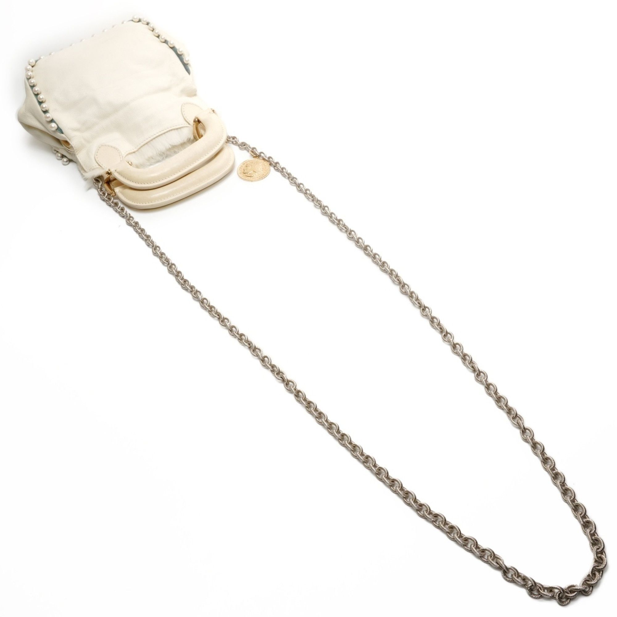 Fendi Fendi Fur Leather Mini Pearl 2-Way Ivory Shoulder Bag in White WS25917 Size ONE SIZE - 8 Thumbnail