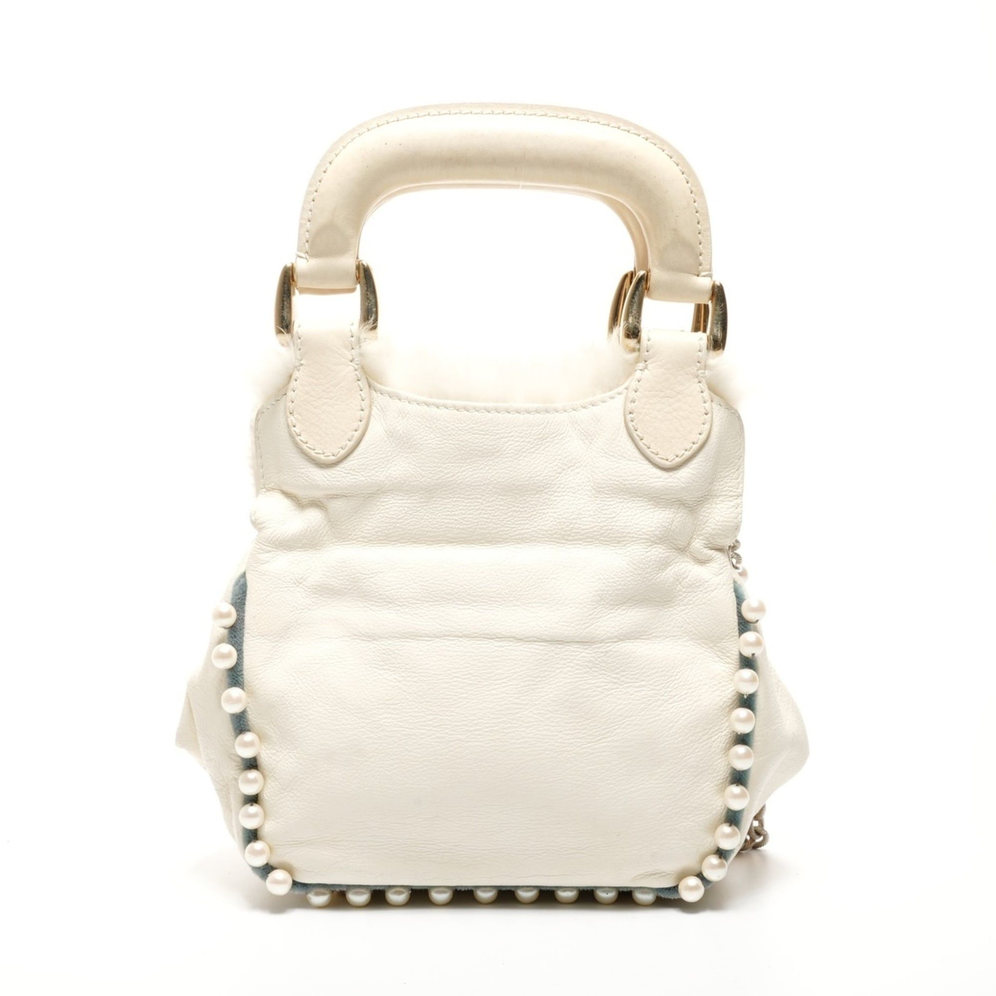 Fendi Fendi Fur Leather Mini Pearl 2-Way Ivory Shoulder Bag in White WS25917 Size ONE SIZE - 2 Thumbnail