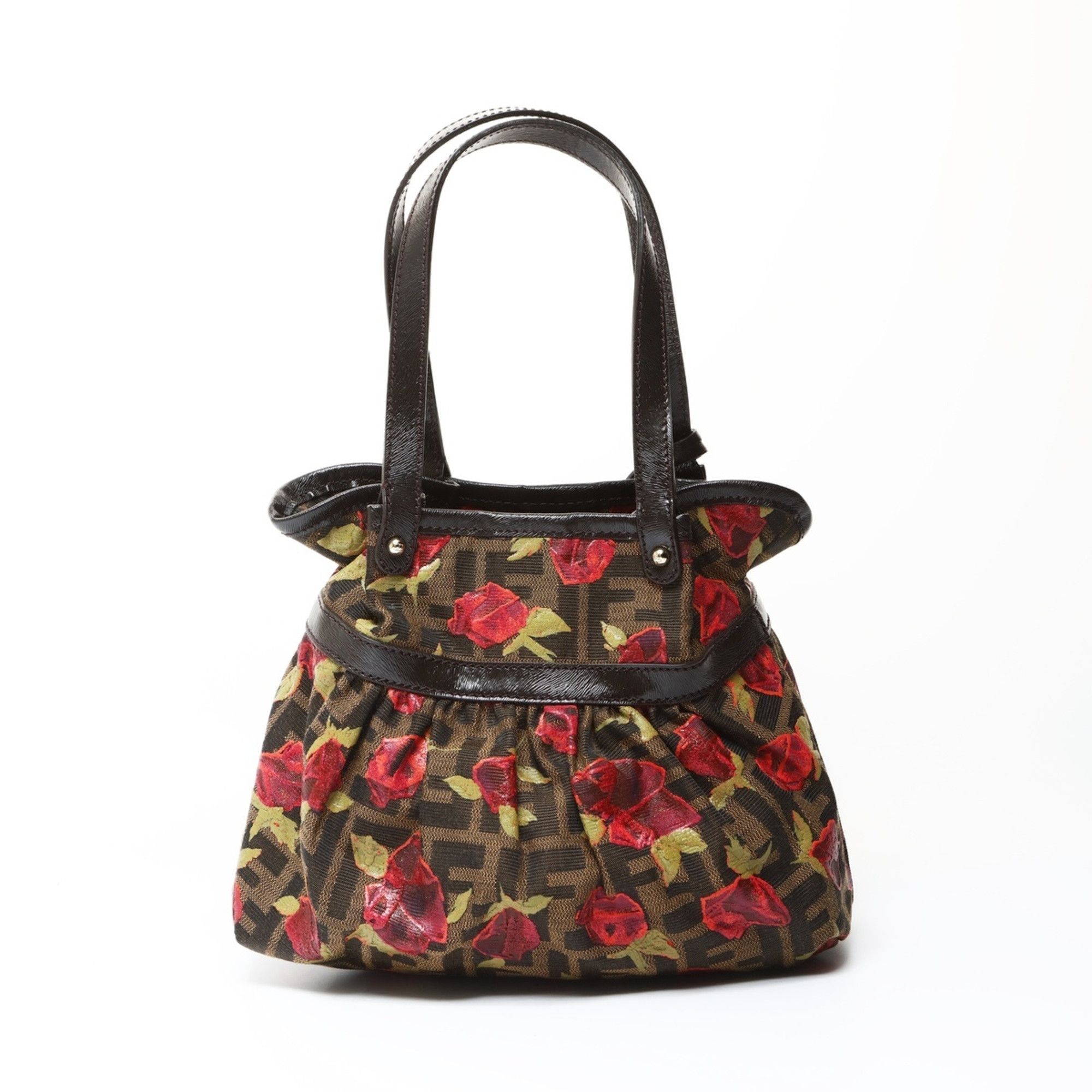 Fendi Fendi Zucca Canvas Rose Print Handbag, Brown, WS26608 Size ONE SIZE - 3 Thumbnail