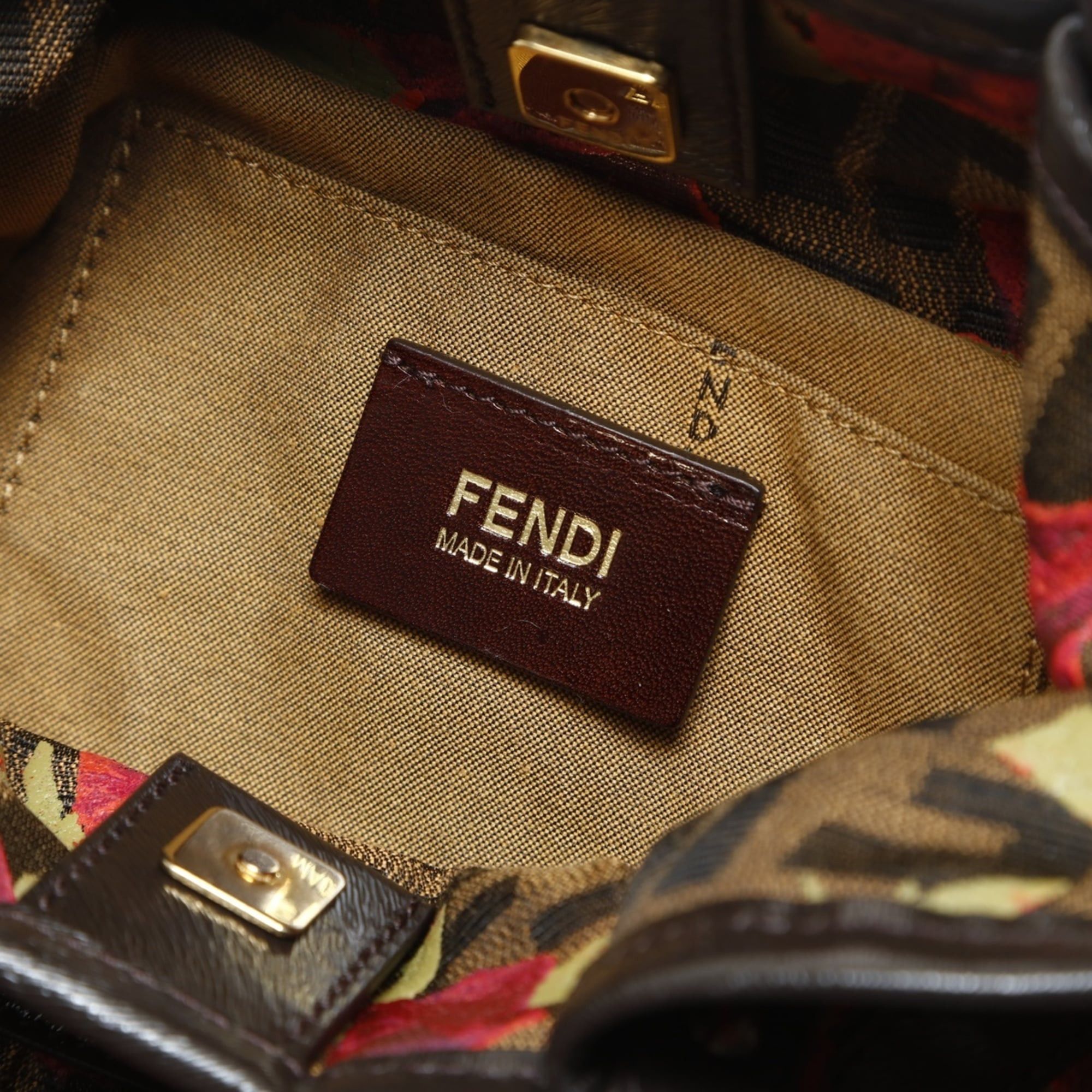 Fendi Fendi Zucca Canvas Rose Print Handbag, Brown, WS26608 Size ONE SIZE - 11 Thumbnail