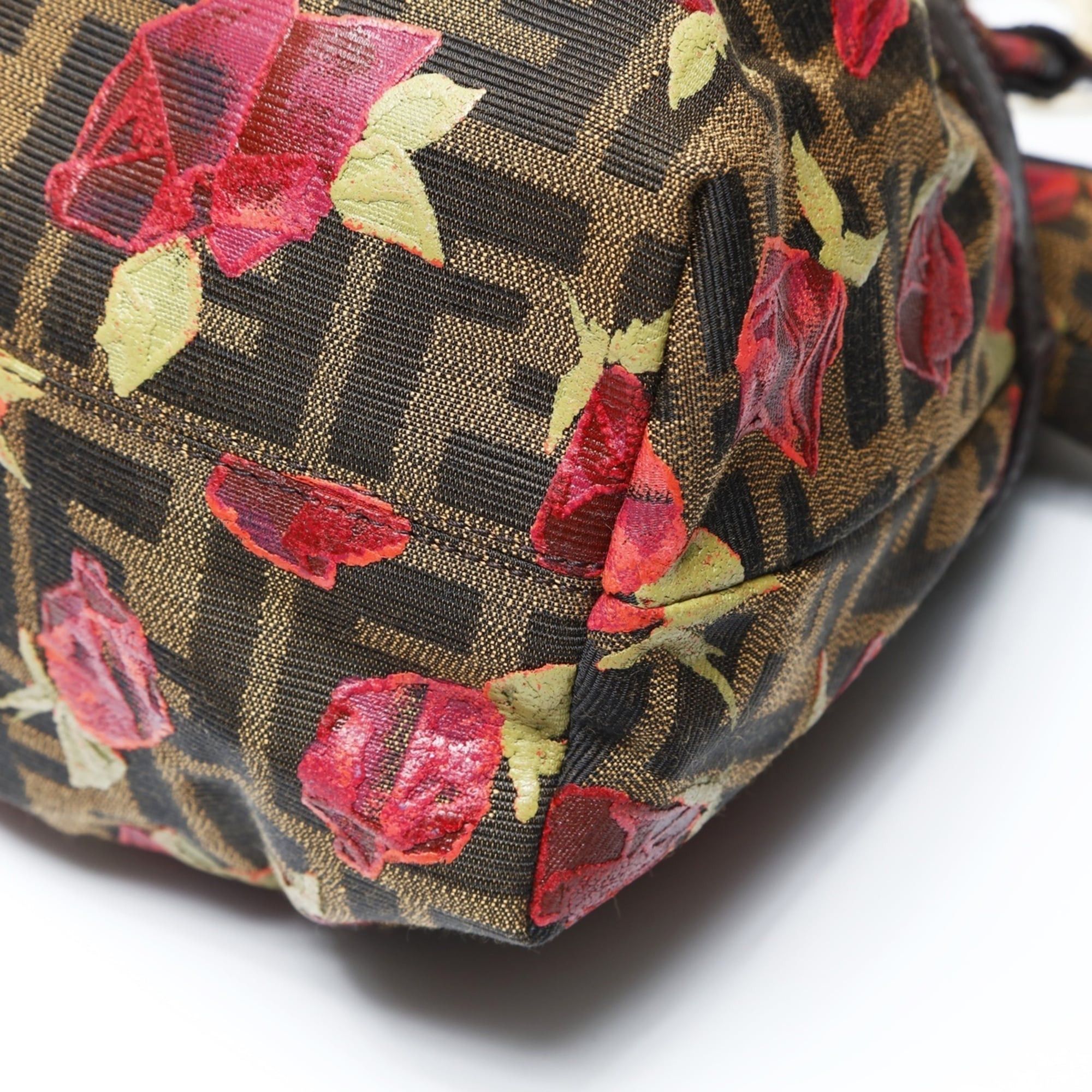 Fendi Fendi Zucca Canvas Rose Print Handbag, Brown, WS26608 Size ONE SIZE - 7 Thumbnail