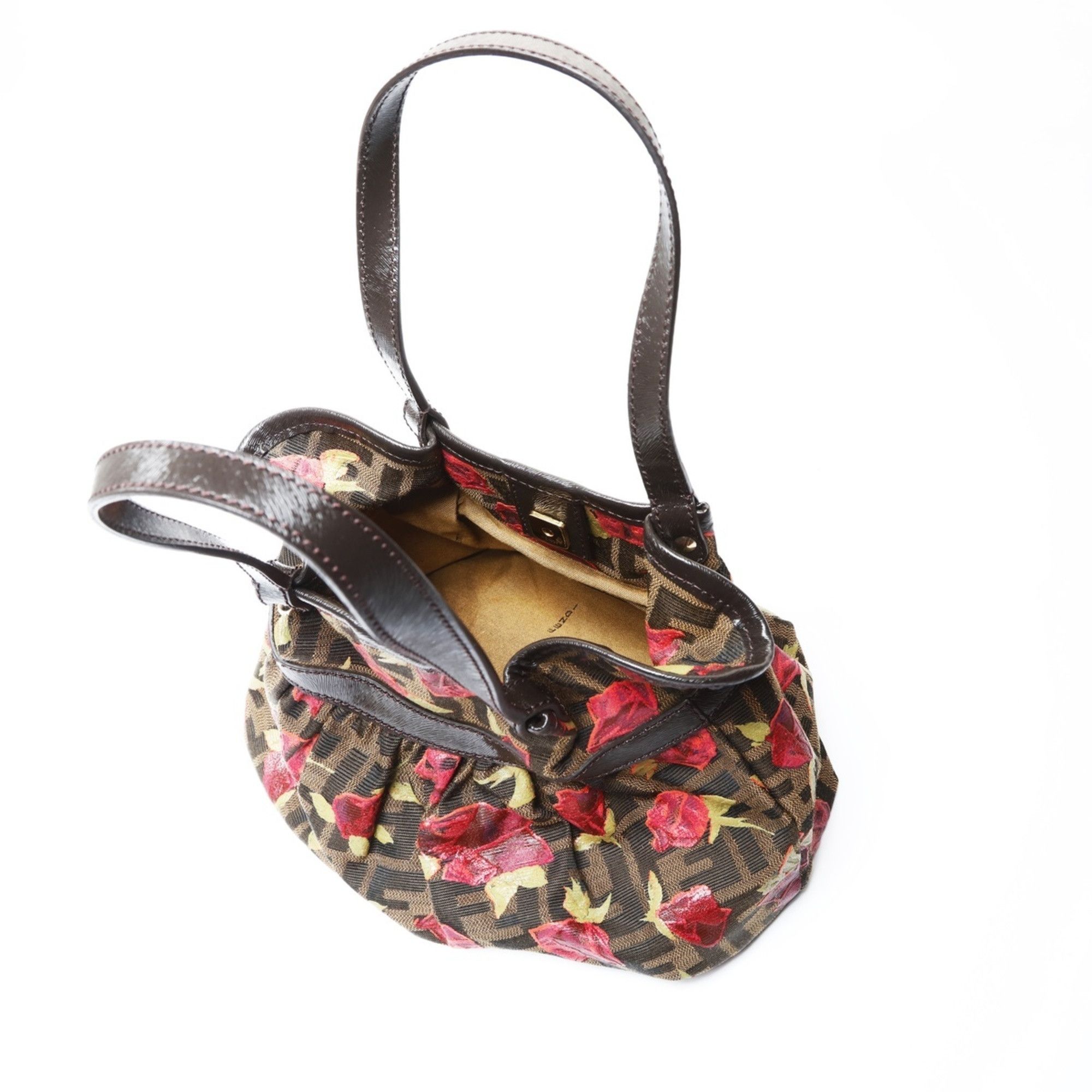 Fendi Fendi Zucca Canvas Rose Print Handbag, Brown, WS26608 Size ONE SIZE - 13 Thumbnail