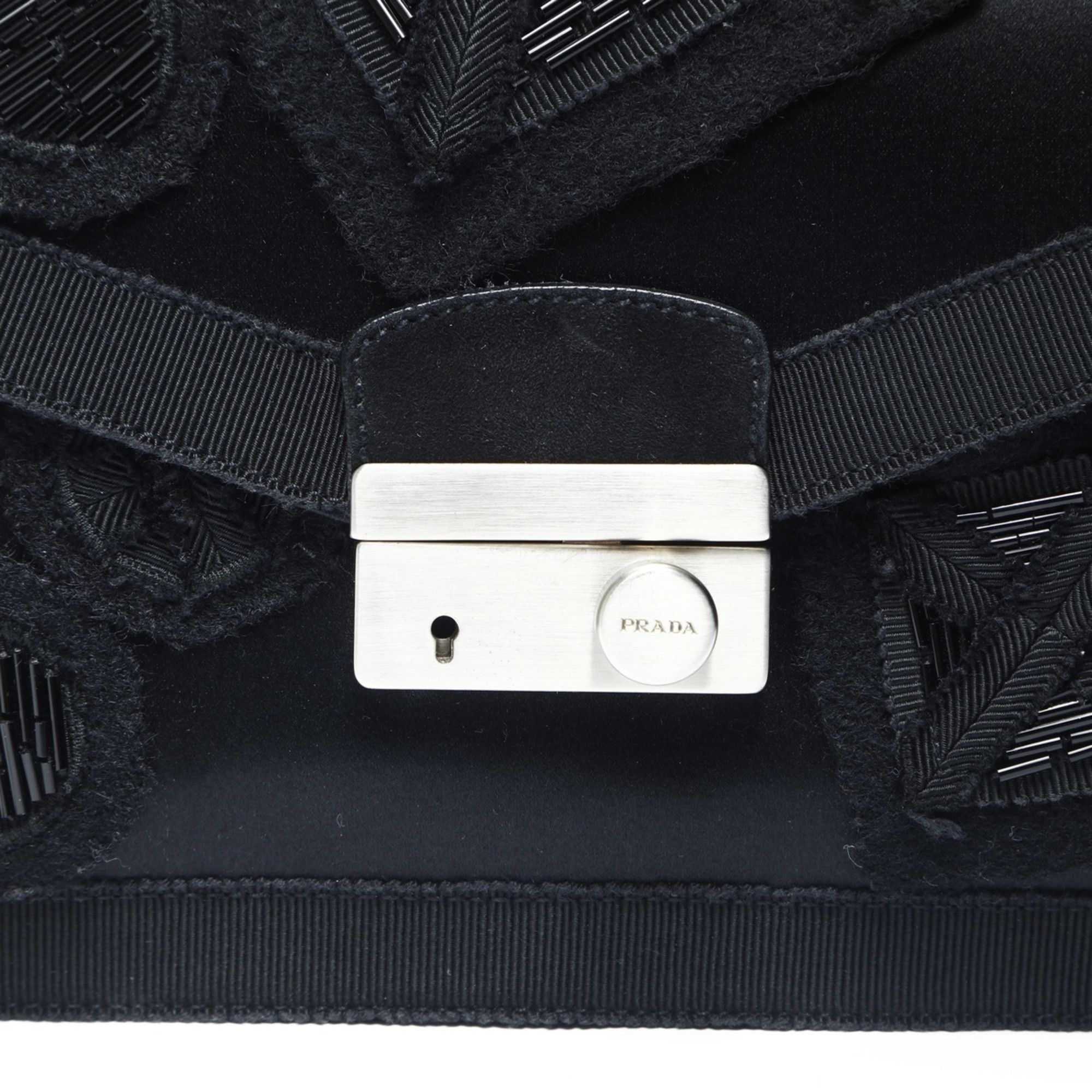 Prada Prada SOUND BRAID Satin Shoulder Bag in Black with Beaded Embroidery, WS23743 Size ONE SIZE - 9 Thumbnail