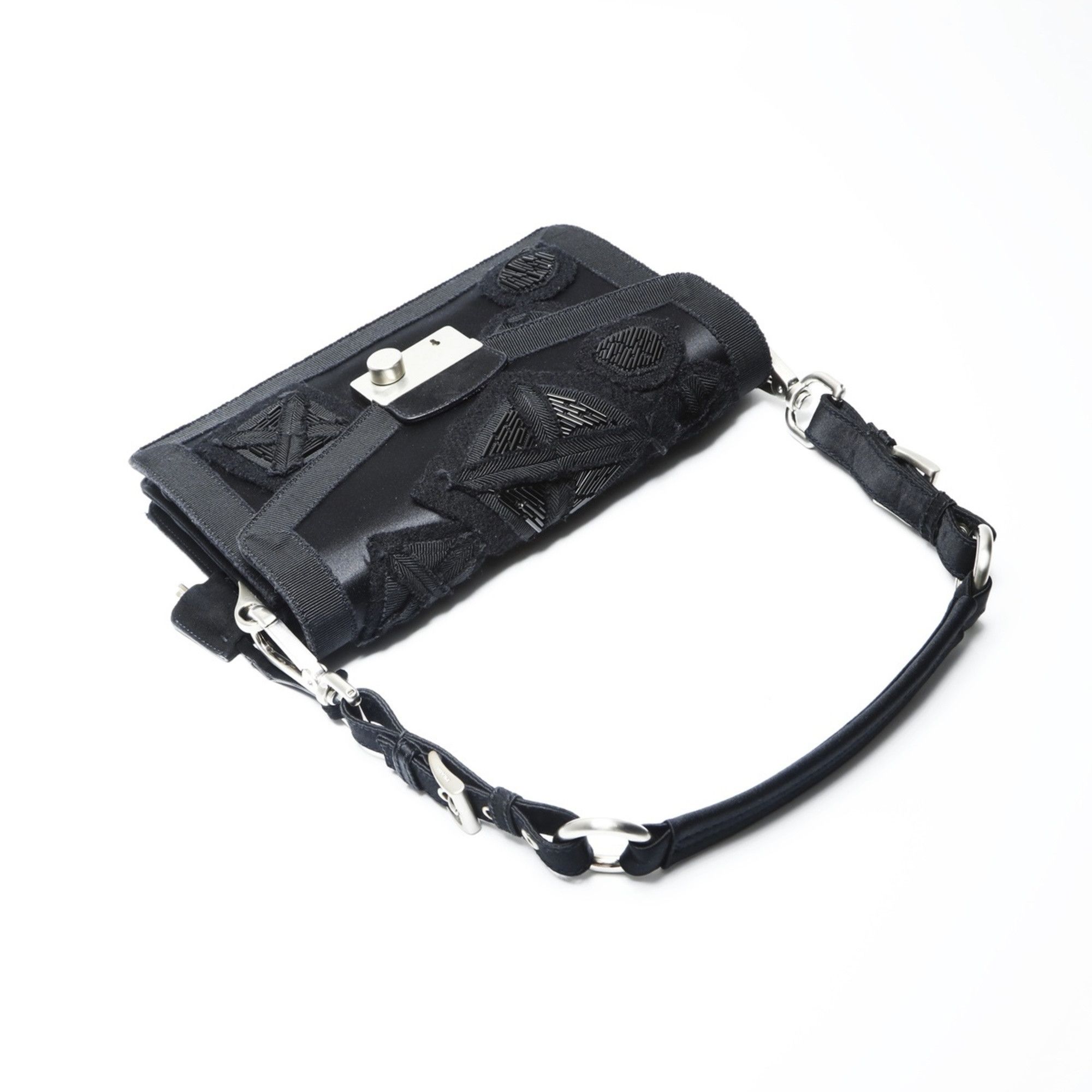Prada Prada SOUND BRAID Satin Shoulder Bag in Black with Beaded Embroidery, WS23743 Size ONE SIZE - 10 Thumbnail