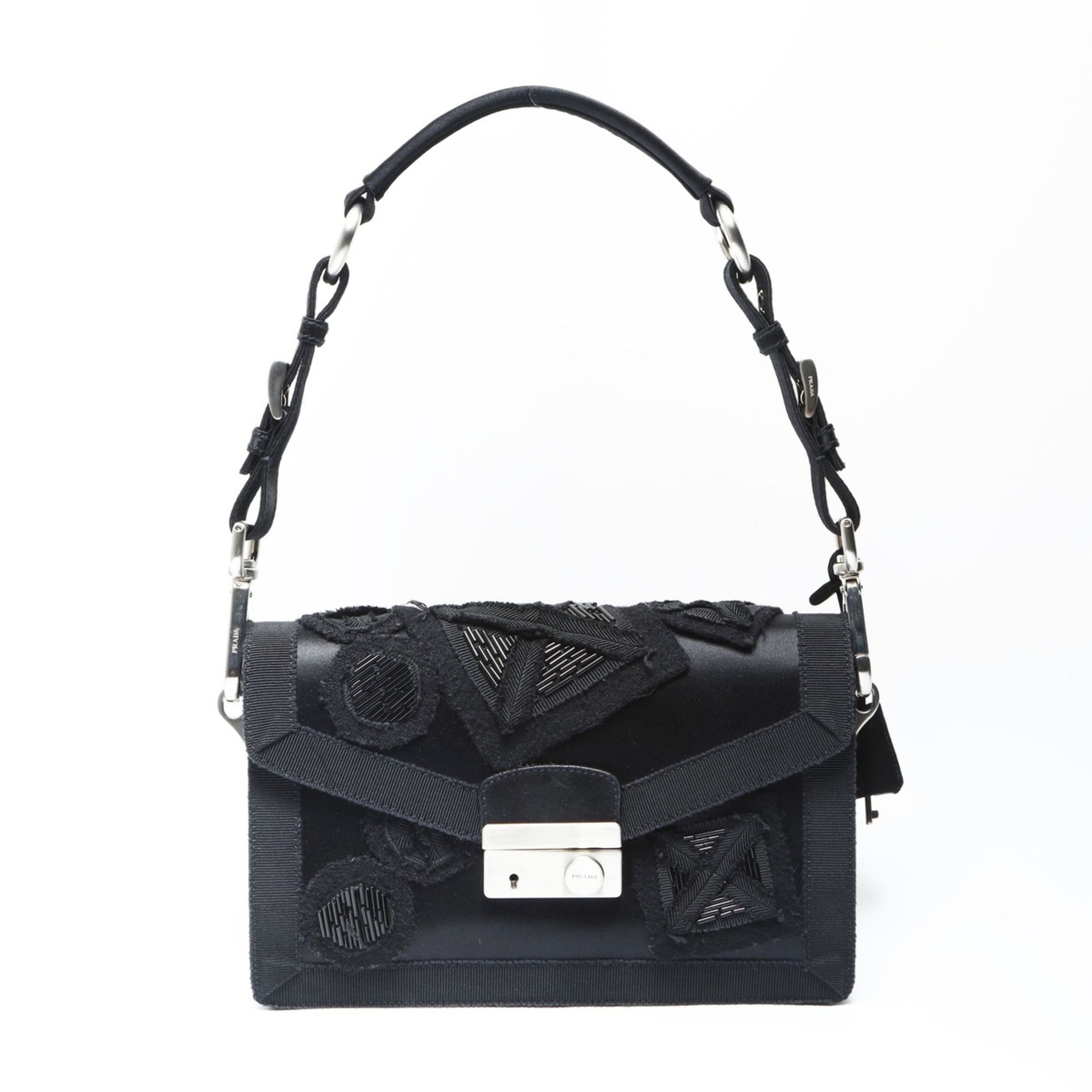 Prada Prada SOUND BRAID Satin Shoulder Bag in Black with Beaded Embroidery, WS23743 Size ONE SIZE - 2 Thumbnail