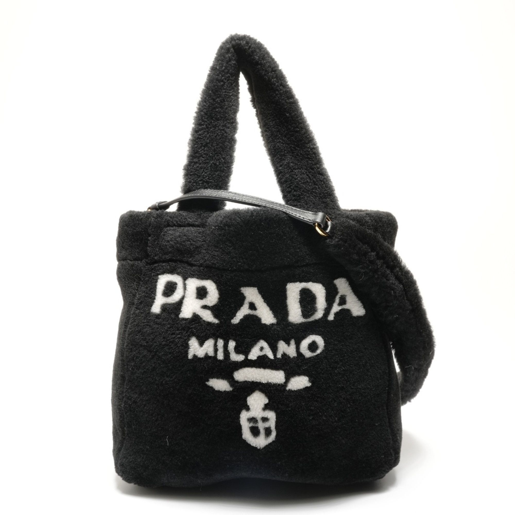 Prada Prada Shearling and Sheepfur Logo 2-Way Handbag, Black, WS27109 Size ONE SIZE - 3 Thumbnail