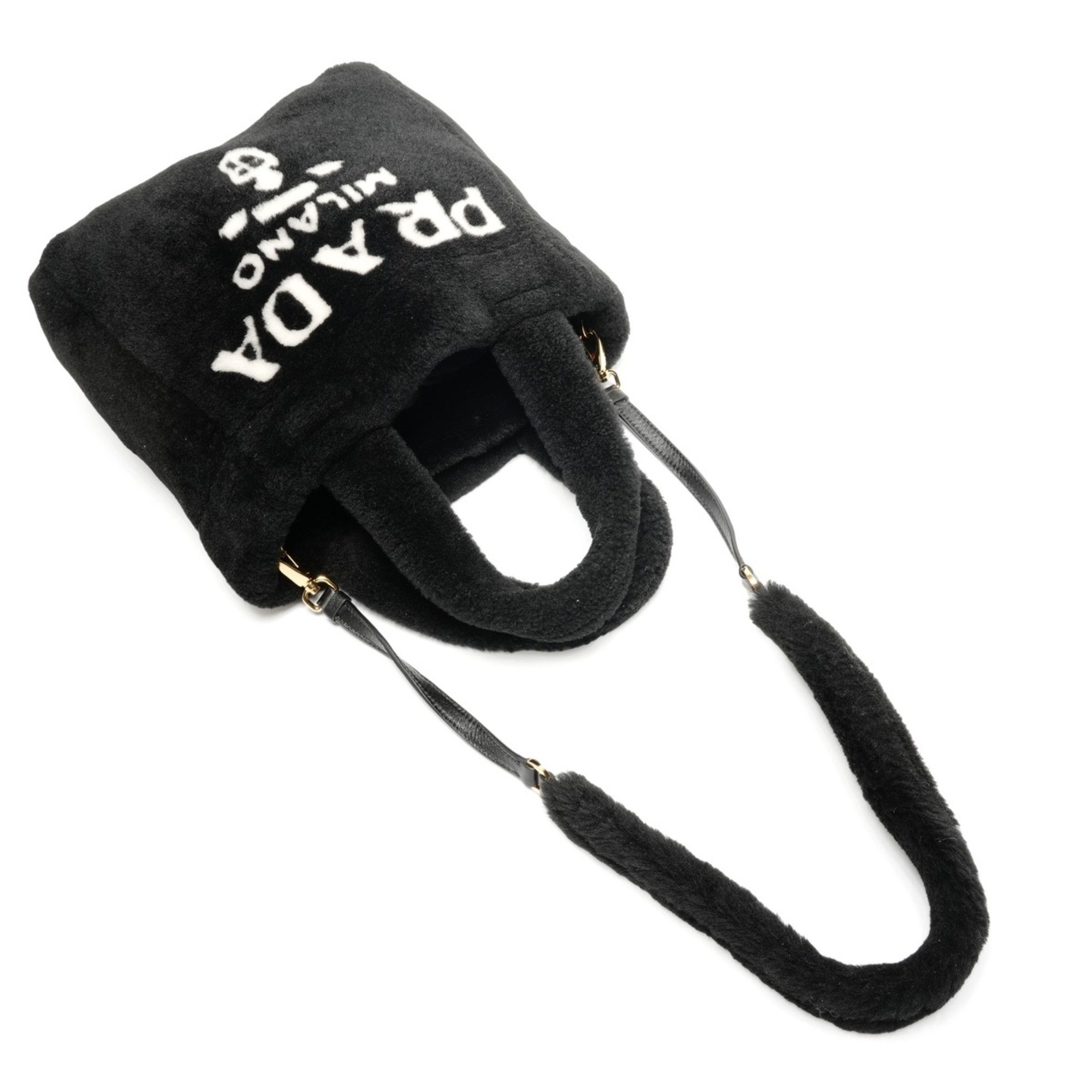 Prada Prada Shearling and Sheepfur Logo 2-Way Handbag, Black, WS27109 Size ONE SIZE - 10 Thumbnail