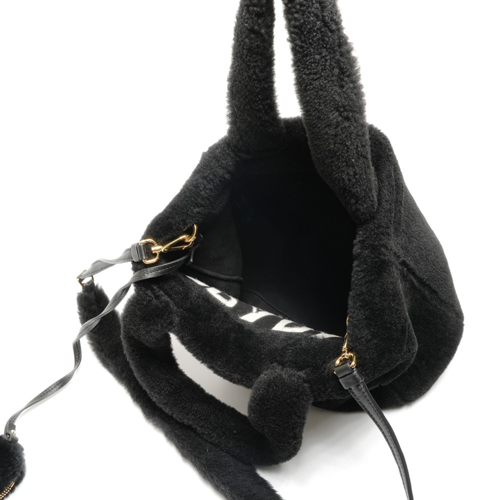 Prada Prada Shearling and Sheepfur Logo 2-Way Handbag, Black, WS27109 Size ONE SIZE - 13 Thumbnail