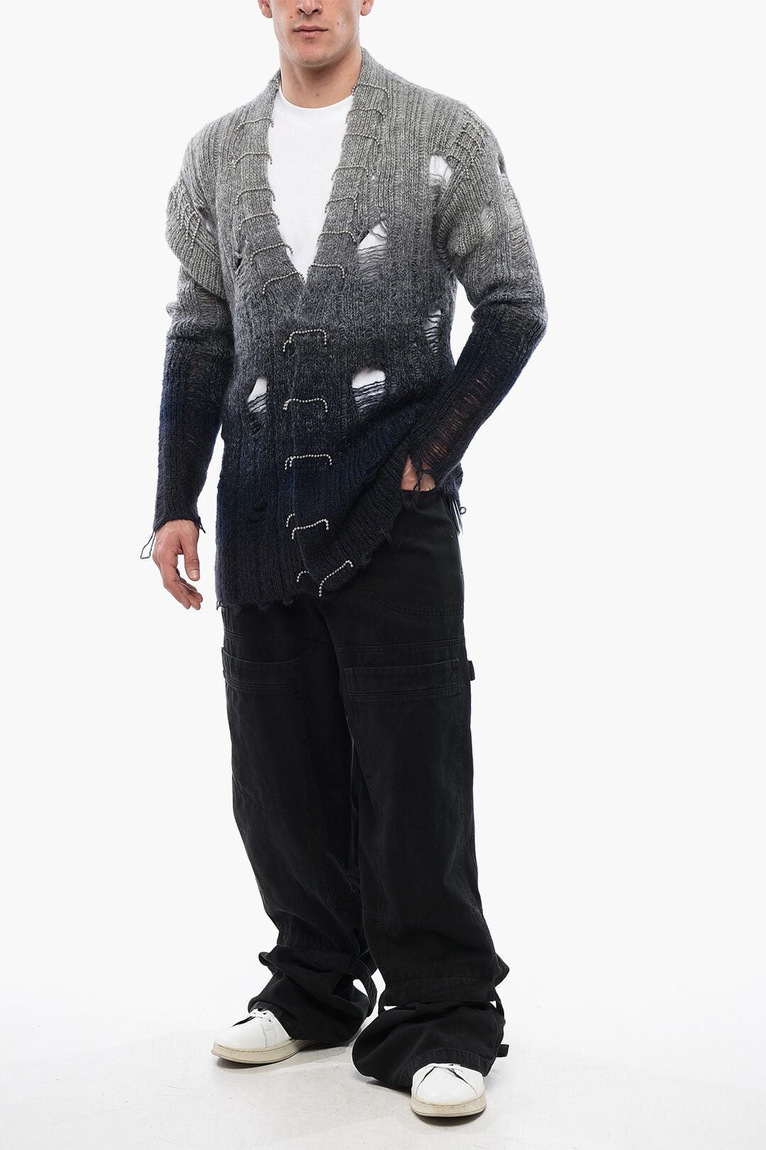 Off-White Distressed-Effect Wool Cardigan With Bead Details Size US M / EU 48-50 / 2 - 5 Thumbnail