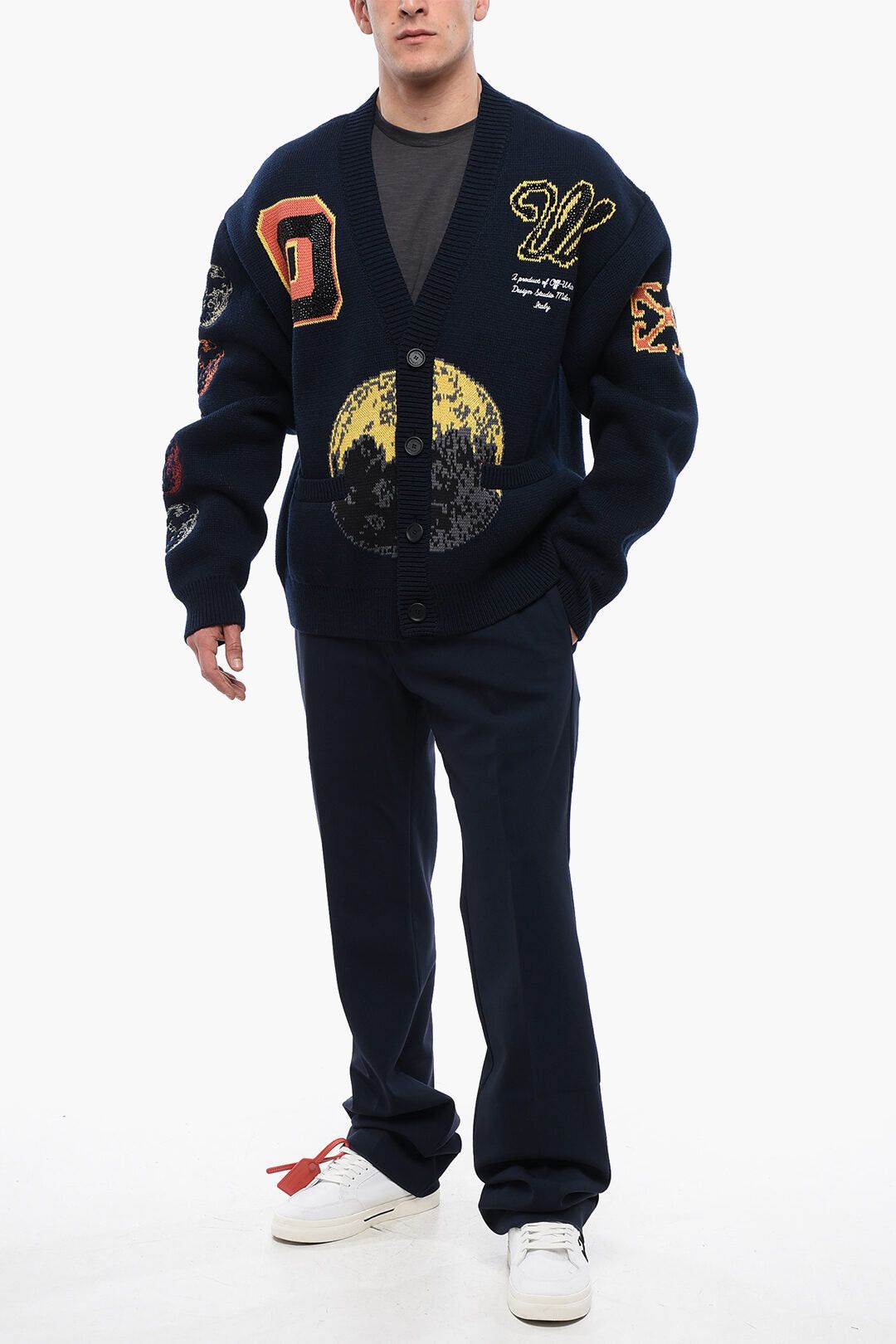 Off-White Wool-Blend Cardigan MOON PHASE Embroidered Size US S / EU 44-46 / 1 - 6 Thumbnail