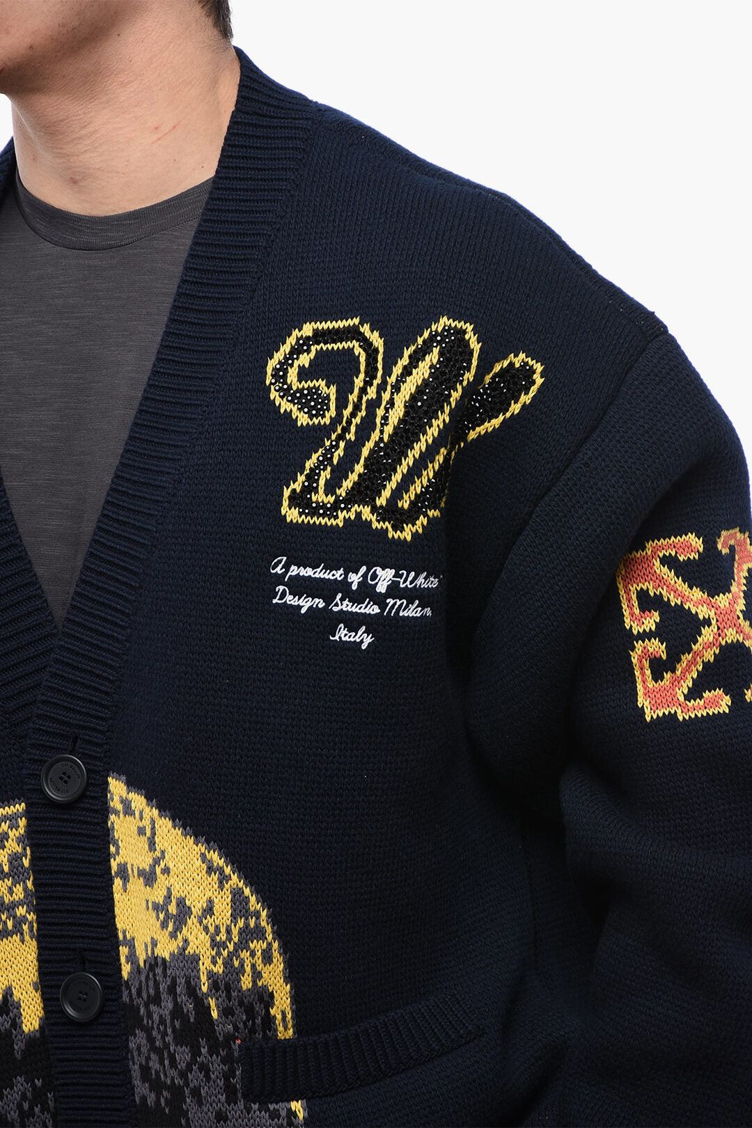 Off-White Wool-Blend Cardigan MOON PHASE Embroidered Size US S / EU 44-46 / 1 - 3 Thumbnail