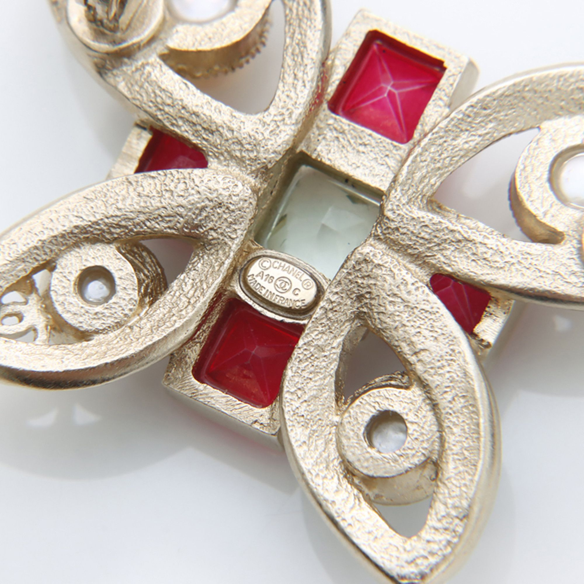 Chanel CHANEL A16C Butterfly Brooch Gold Red WS7803 Size ONE SIZE - 8 Thumbnail