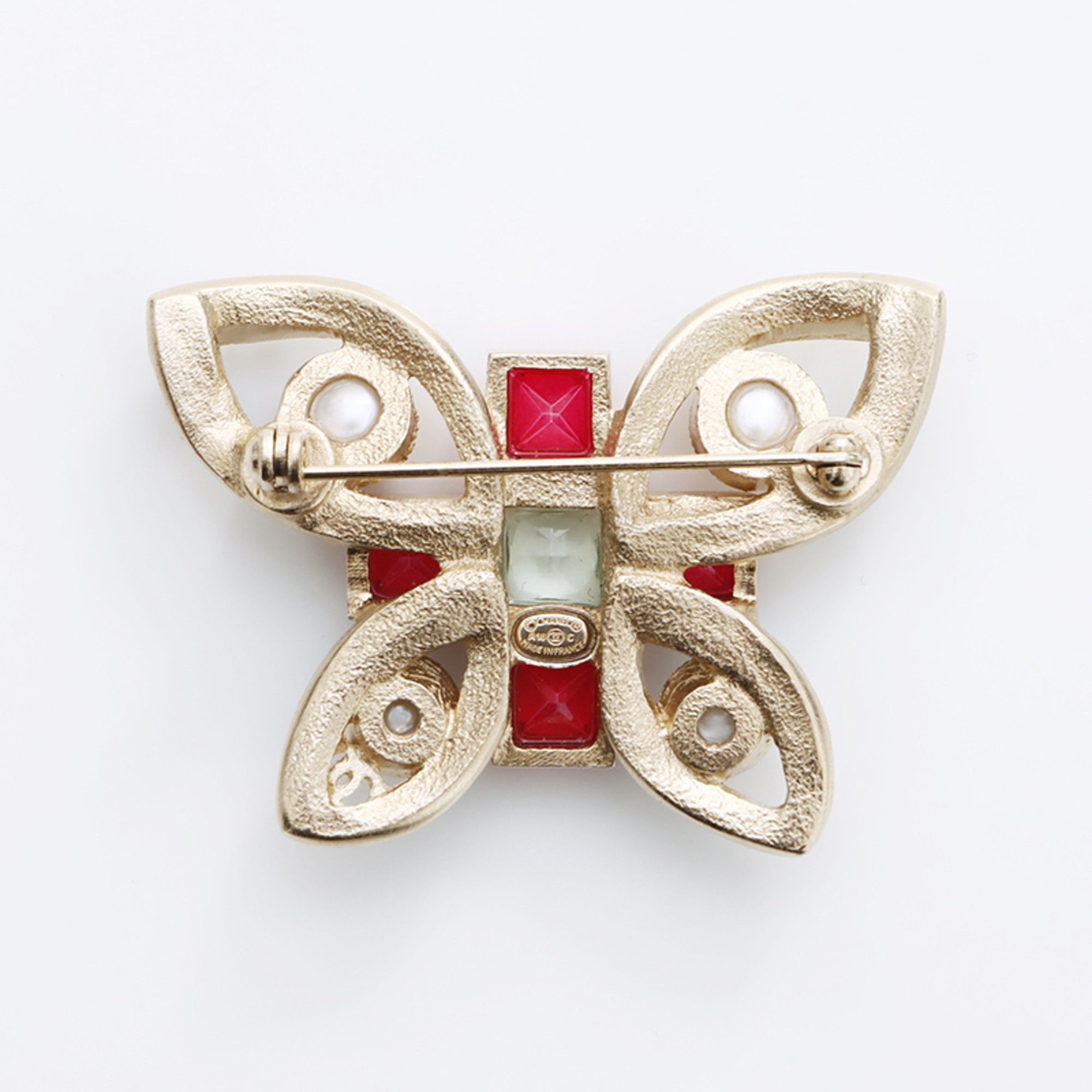 Chanel CHANEL A16C Butterfly Brooch Gold Red WS7803 Size ONE SIZE - 2 Thumbnail