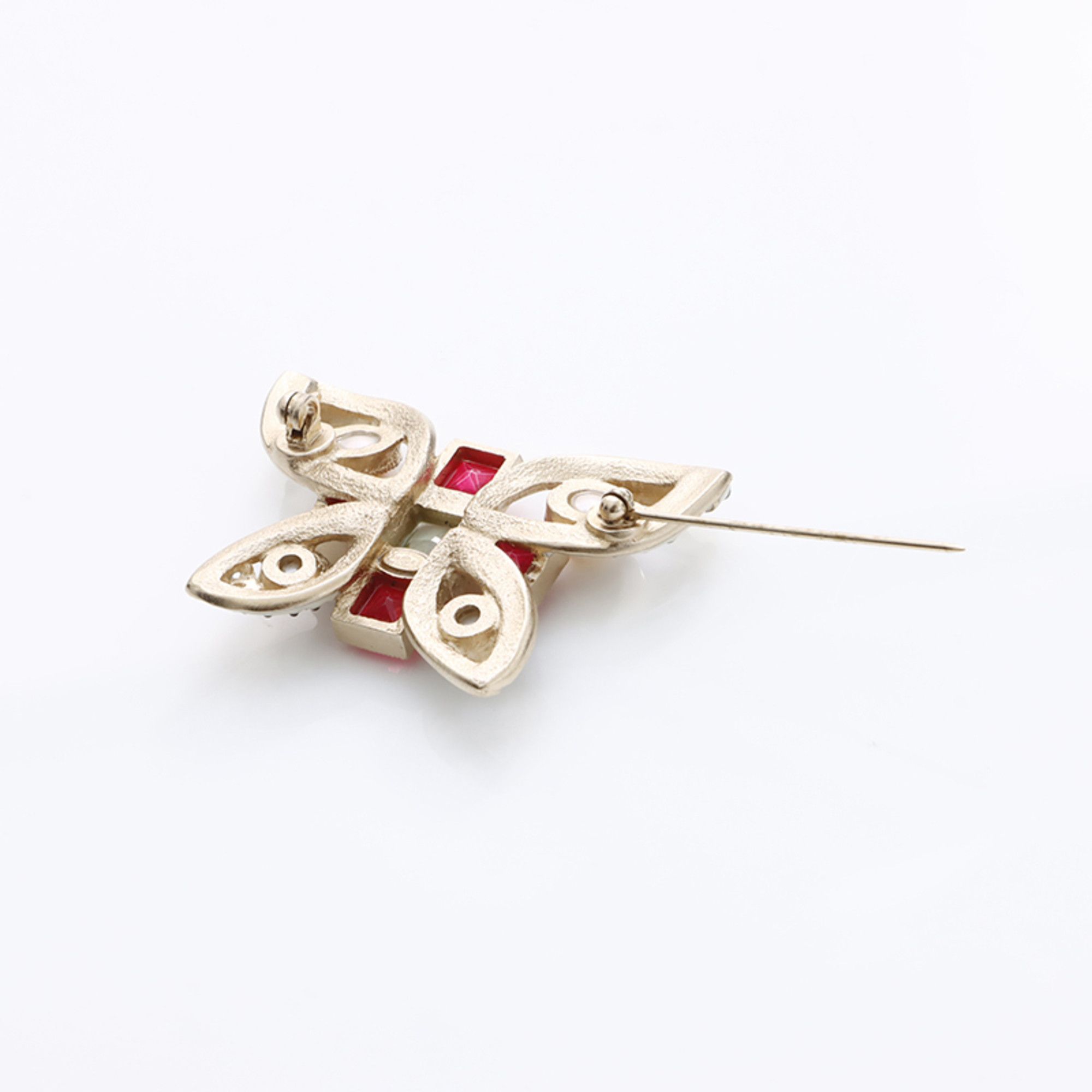Chanel CHANEL A16C Butterfly Brooch Gold Red WS7803 Size ONE SIZE - 7 Thumbnail