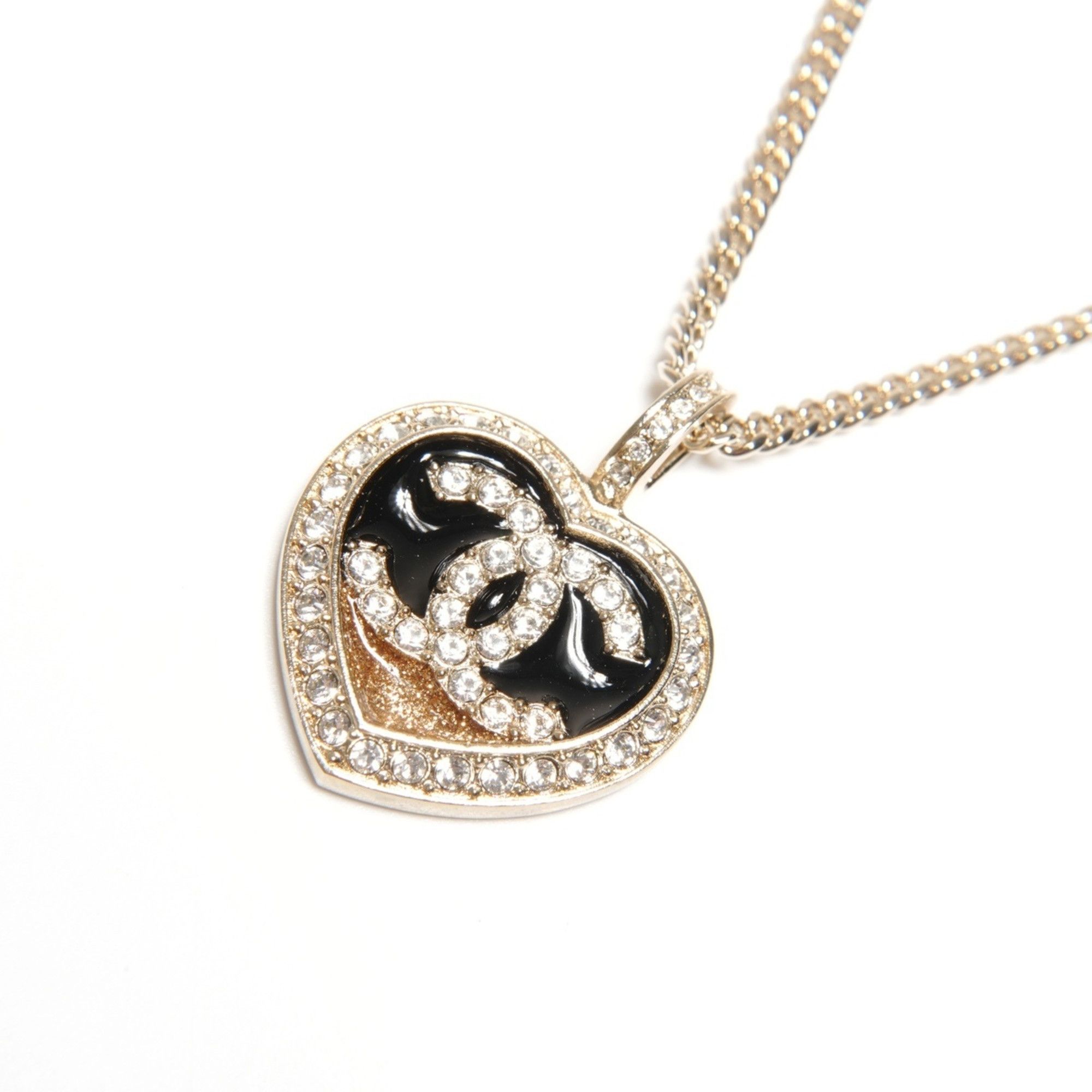 Chanel CHANEL C23B Coco Mark Heart Rhinestone Necklace Gold WS25122 Size ONE SIZE - 3 Thumbnail