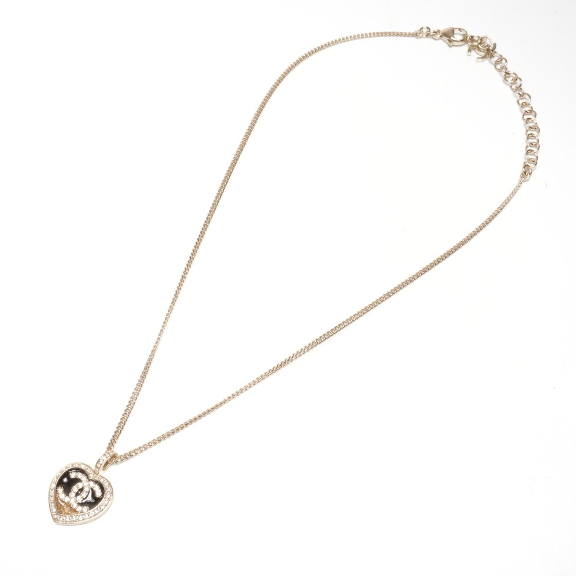 Chanel CHANEL C23B Coco Mark Heart Rhinestone Necklace Gold WS25122 Size ONE SIZE - 2 Thumbnail