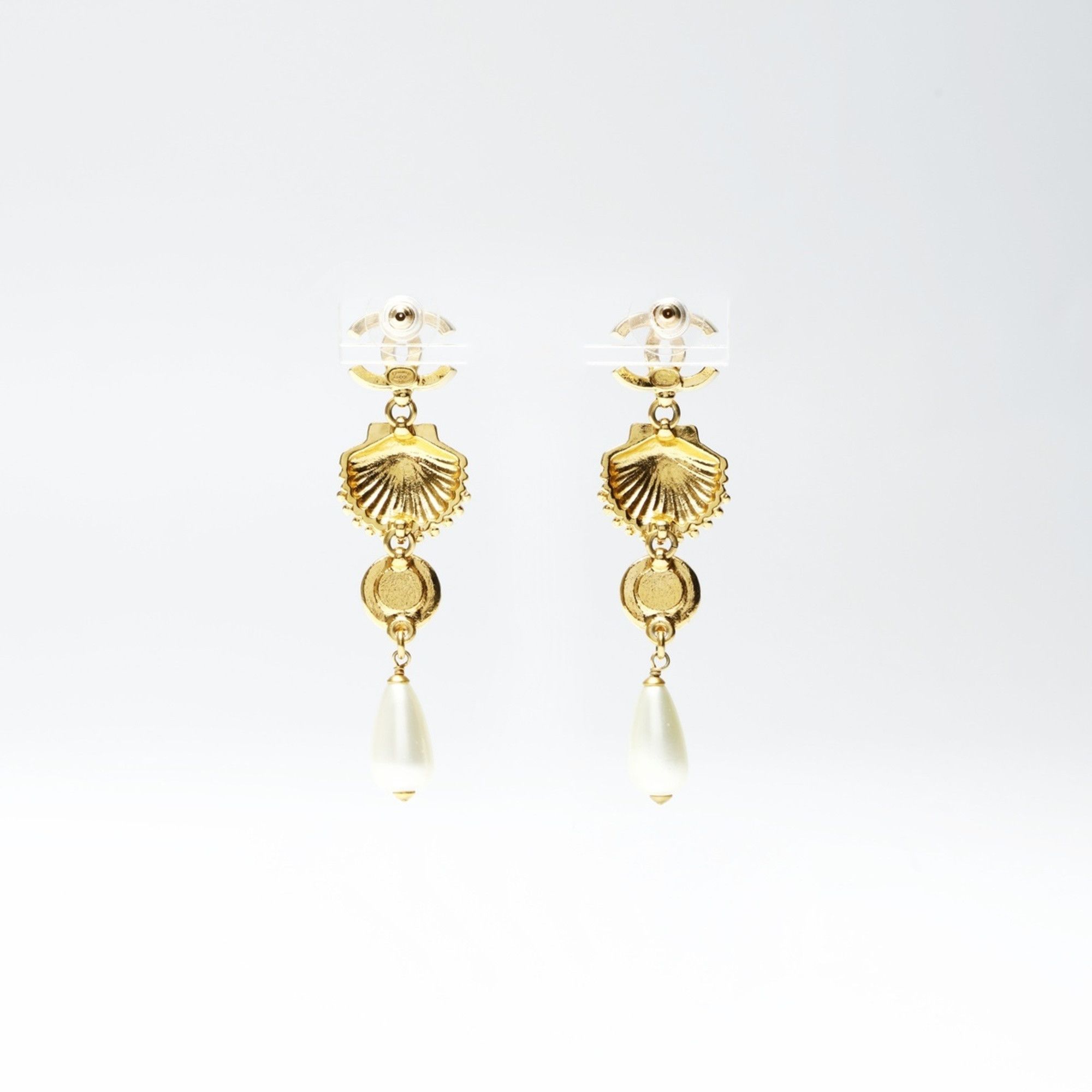 Chanel CHANEL Shell, Pearl, and Rhinestone Drop Earrings, Gold, A23C 2023, WS25248 Size ONE SIZE - 2 Thumbnail