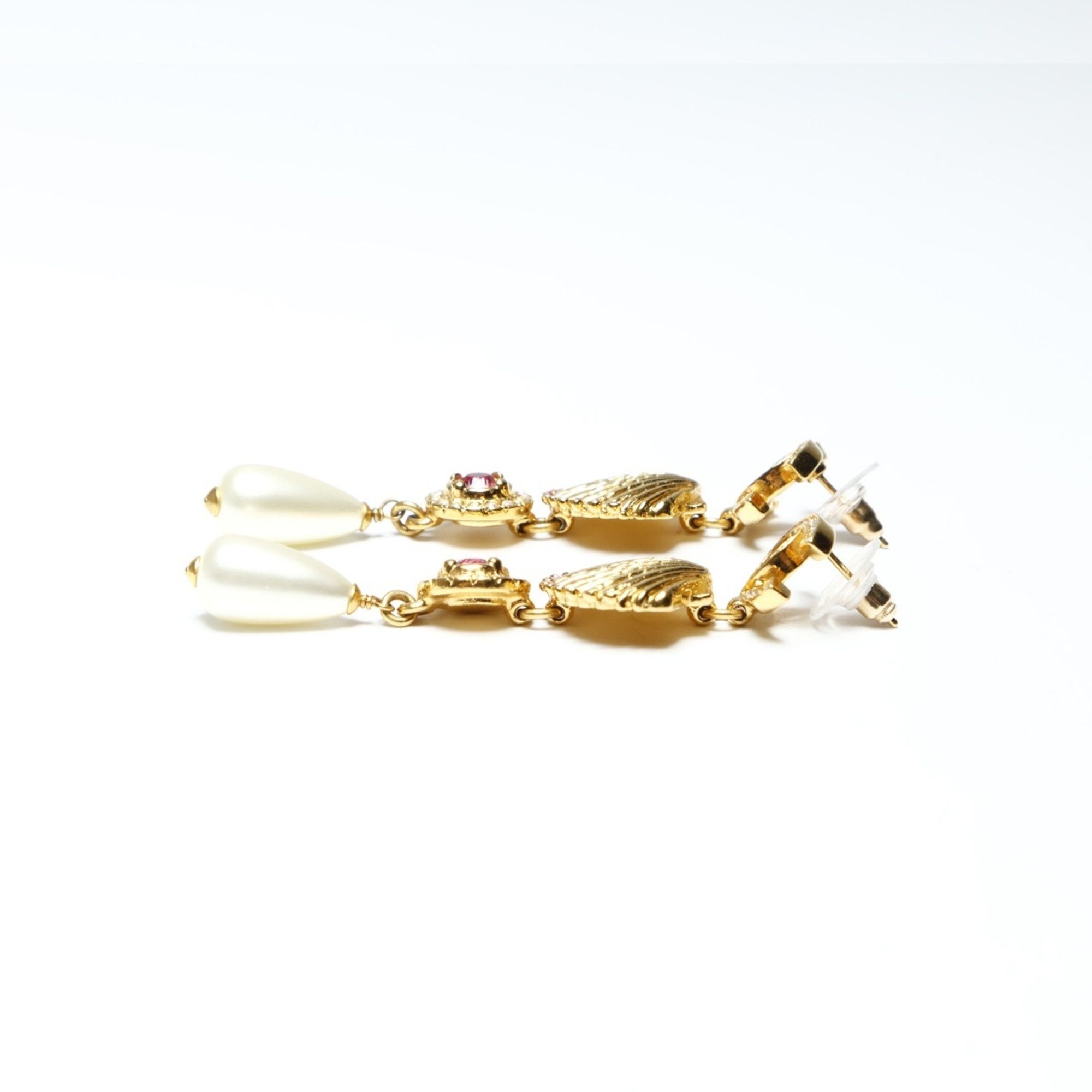 Chanel CHANEL Shell, Pearl, and Rhinestone Drop Earrings, Gold, A23C 2023, WS25248 Size ONE SIZE - 4 Thumbnail