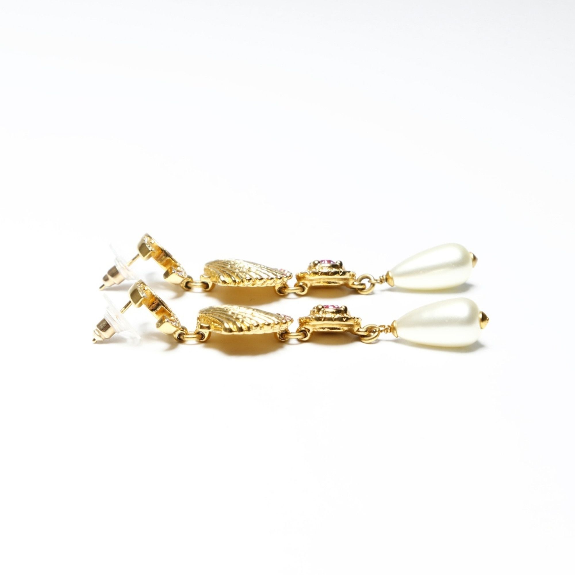 Chanel CHANEL Shell, Pearl, and Rhinestone Drop Earrings, Gold, A23C 2023, WS25248 Size ONE SIZE - 3 Thumbnail