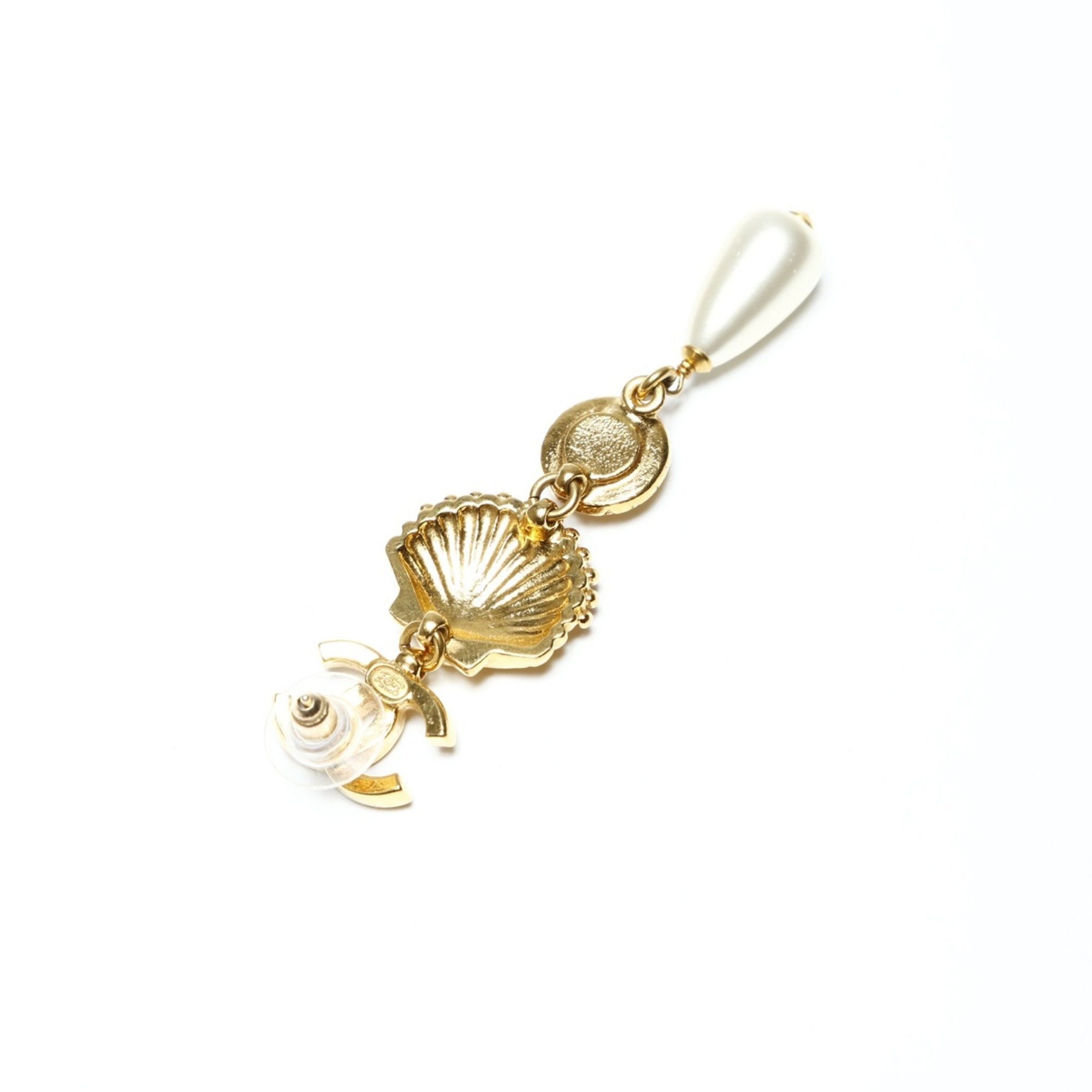 Chanel CHANEL Shell, Pearl, and Rhinestone Drop Earrings, Gold, A23C 2023, WS25248 Size ONE SIZE - 6 Thumbnail
