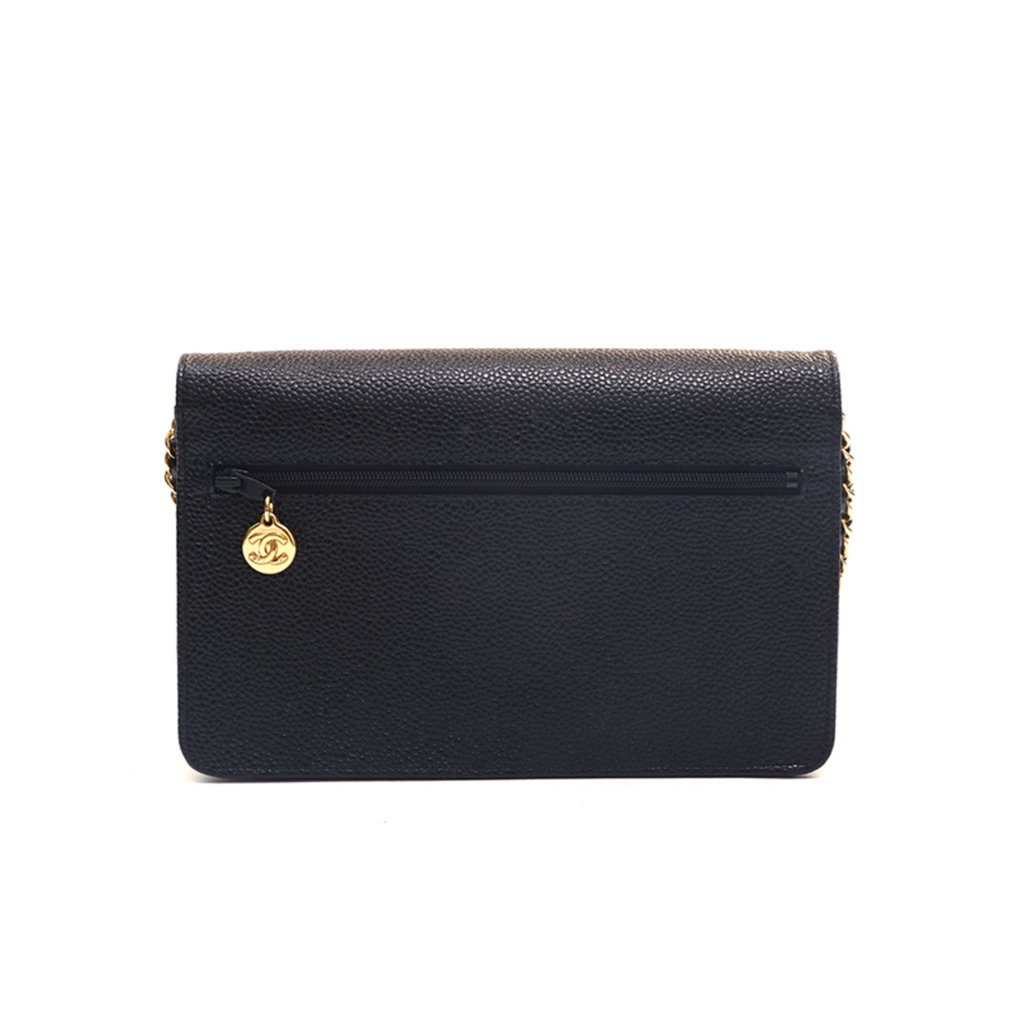 Chanel CHANEL Caviar Skin Coco Mark Chain Wallet Shoulder Bag Leather Black P16098 Size ONE SIZE - 2 Thumbnail