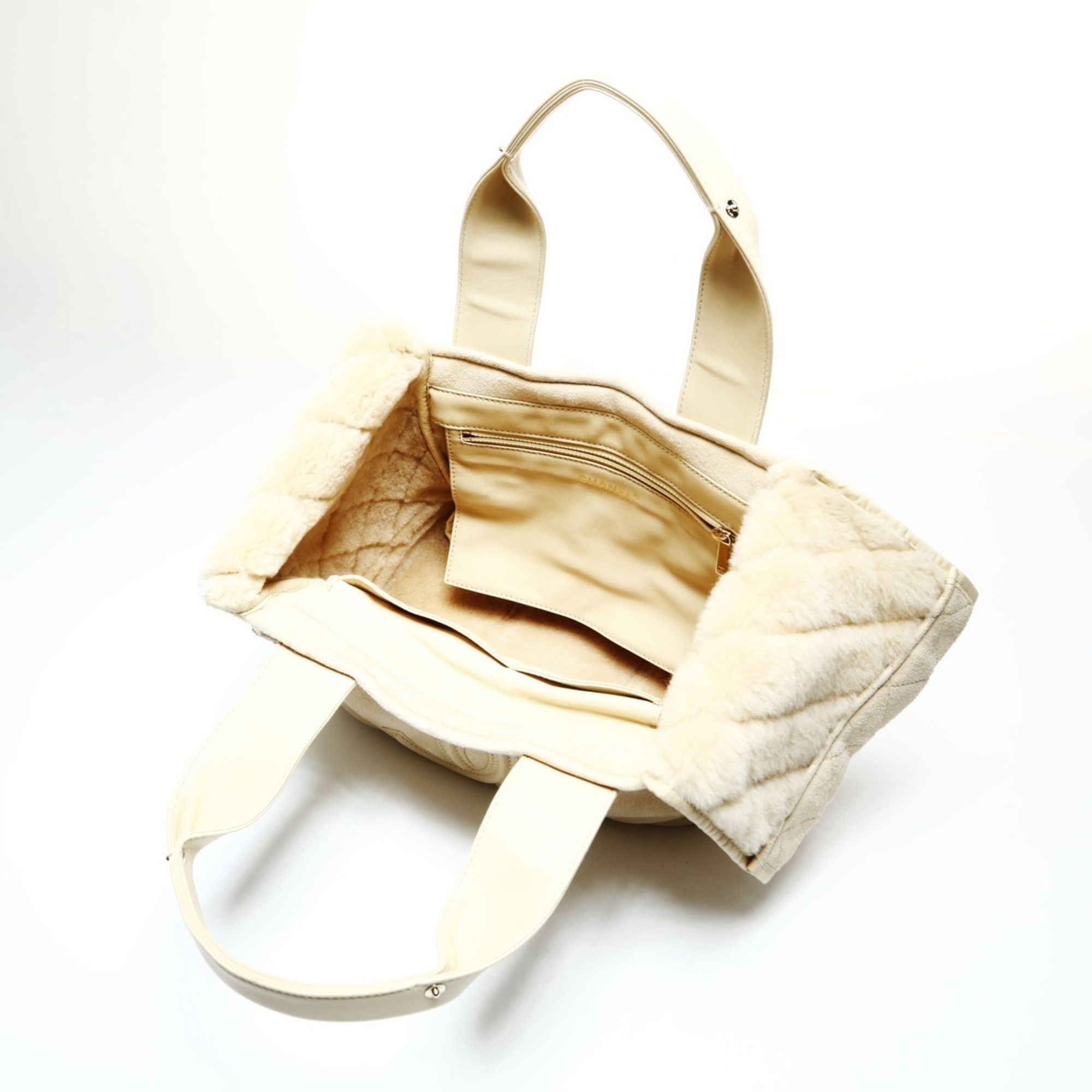 Chanel CHANEL Ivory Mouton Suede Coco Mark Handbag, Beige, WS25202 Size ONE SIZE - 12 Thumbnail