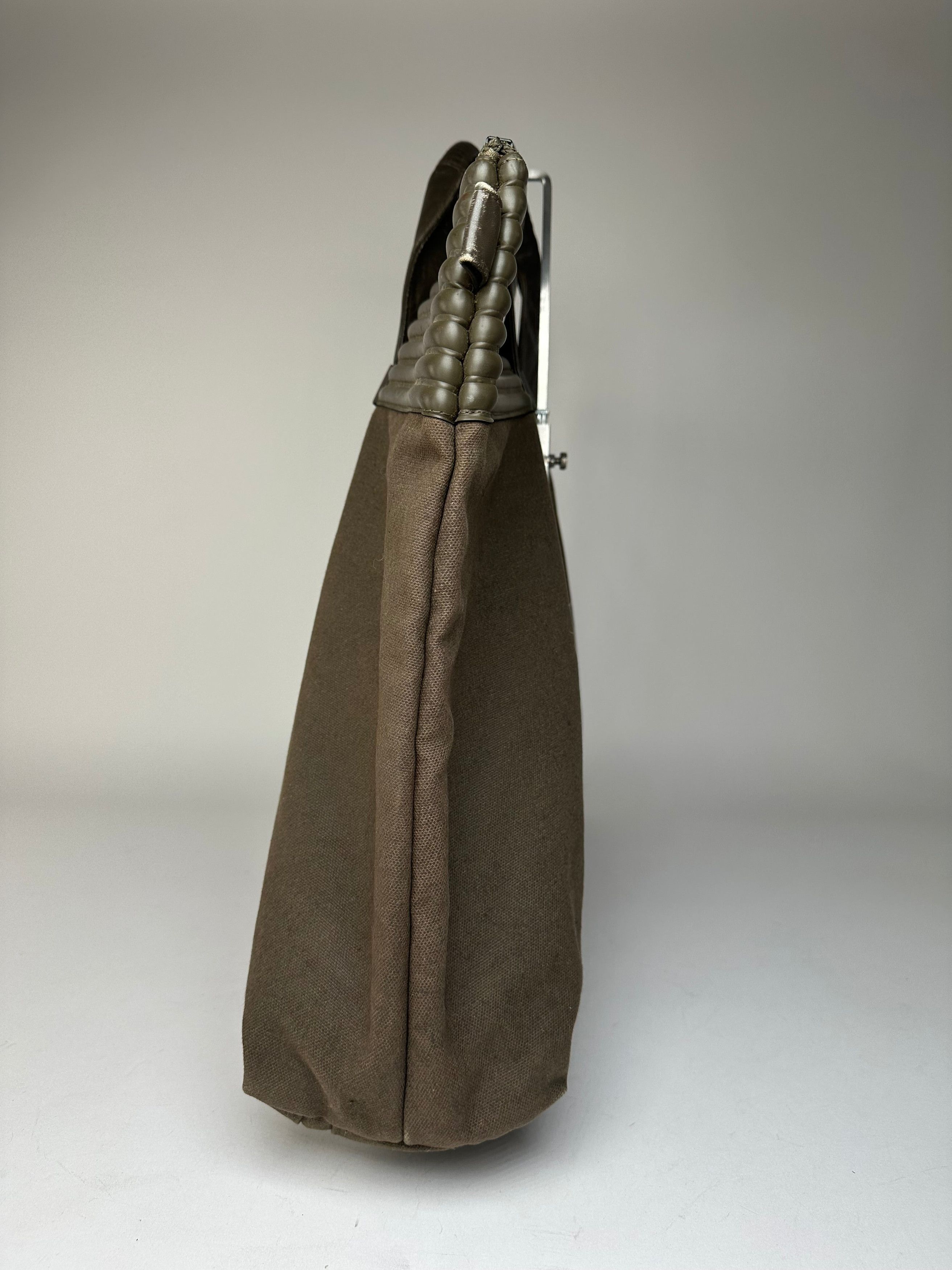 Issey Miyake Vintage Canvas Leather Handbag Khaki Size ONE SIZE - 7 Thumbnail