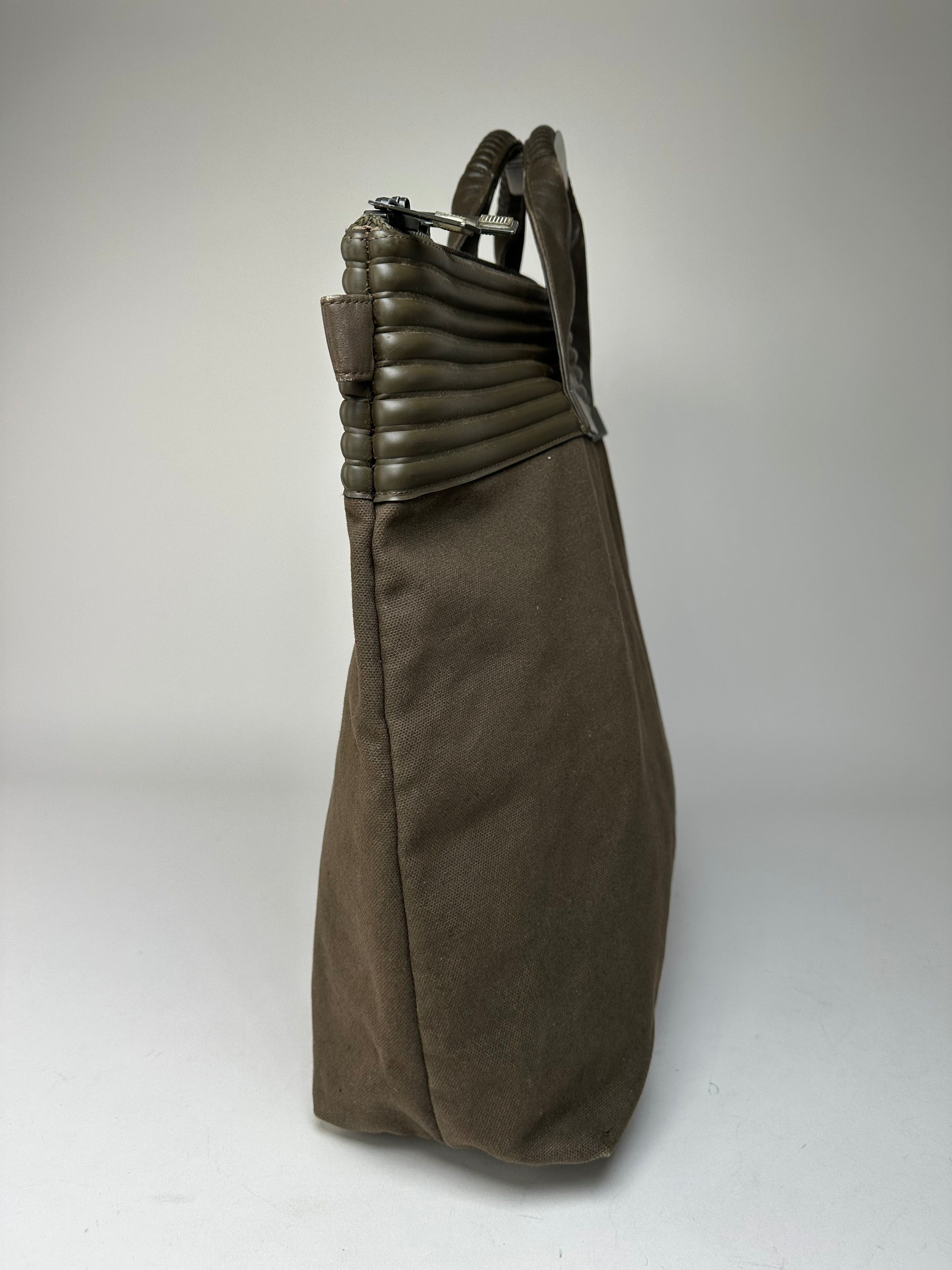 Issey Miyake Vintage Canvas Leather Handbag Khaki Size ONE SIZE - 9 Thumbnail