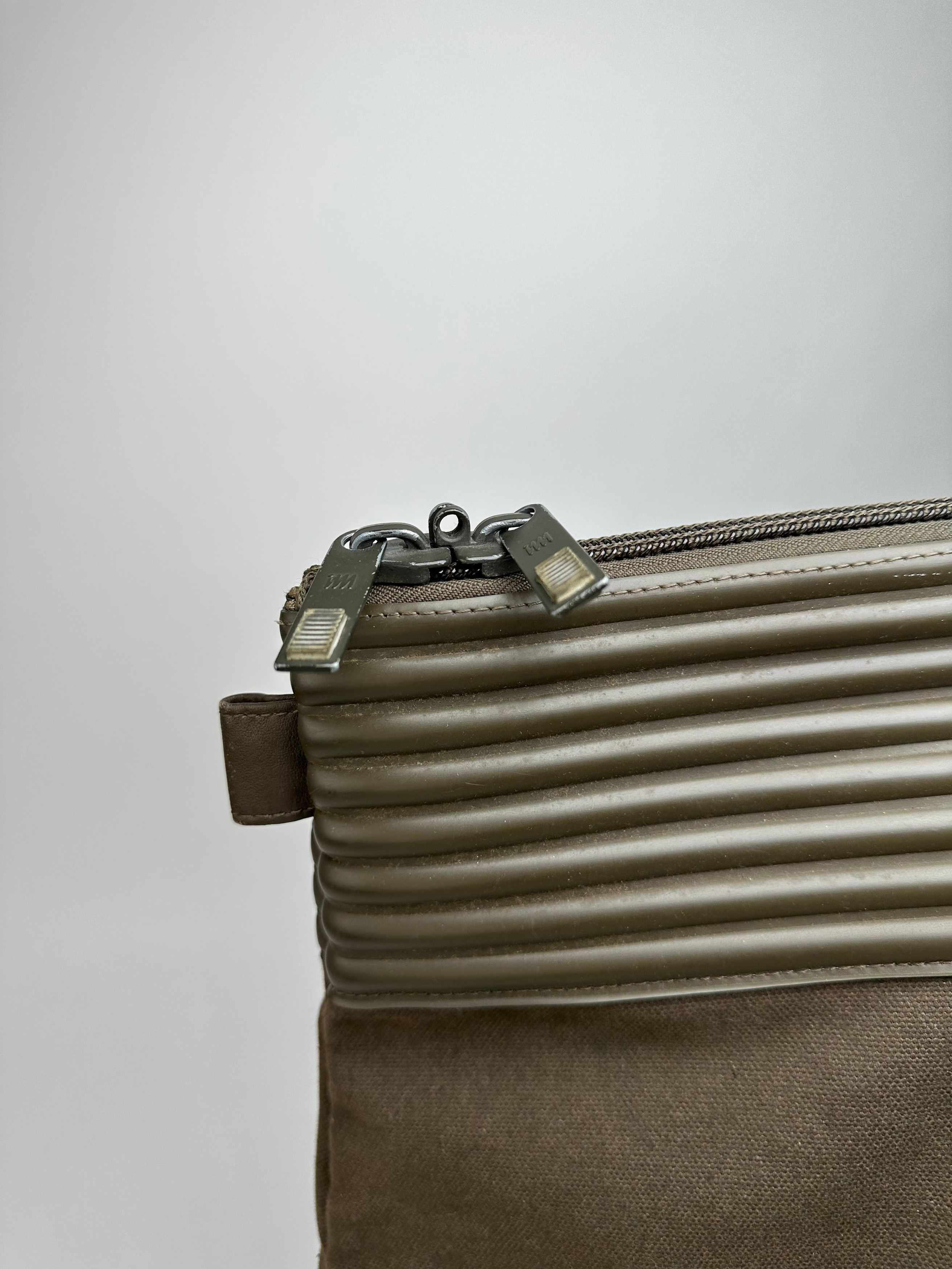 Issey Miyake Vintage Canvas Leather Handbag Khaki Size ONE SIZE - 8 Thumbnail