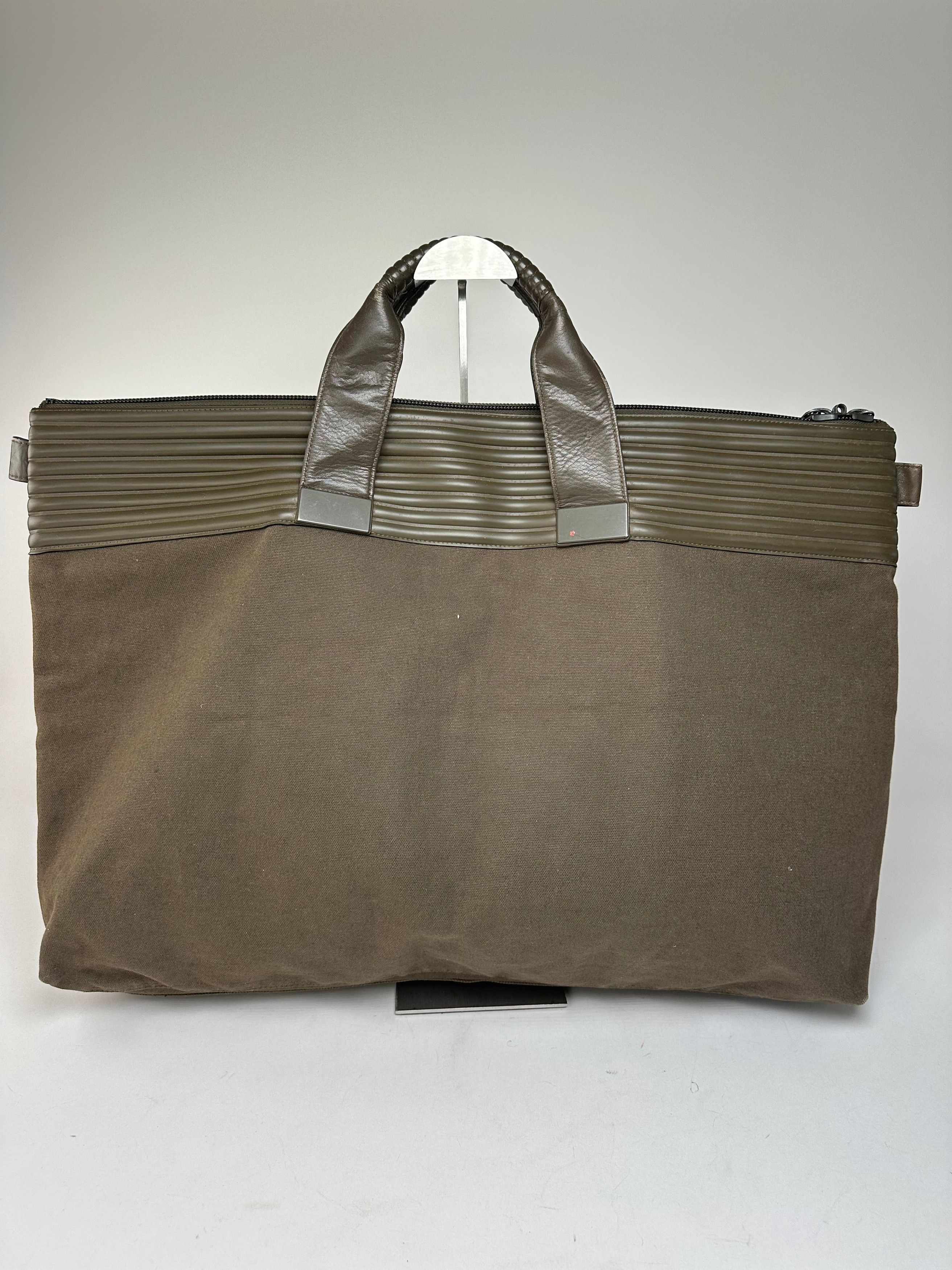 Issey Miyake Vintage Canvas Leather Handbag Khaki Size ONE SIZE - 10 Thumbnail