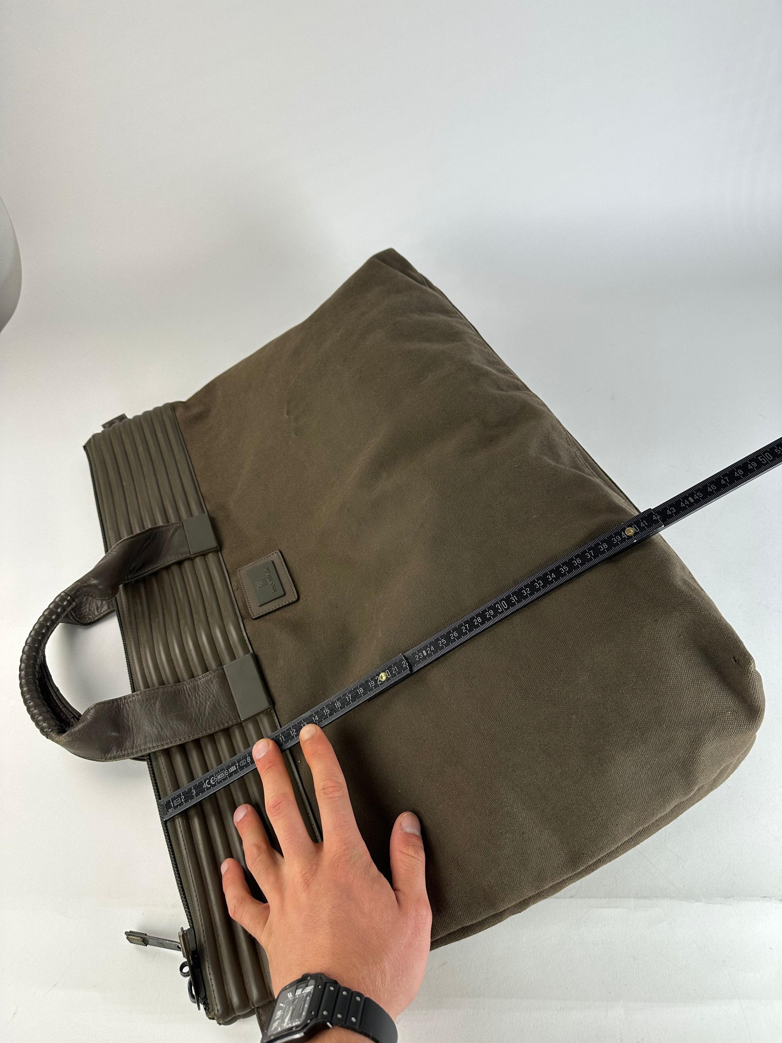 Issey Miyake Vintage Canvas Leather Handbag Khaki Size ONE SIZE - 12 Thumbnail