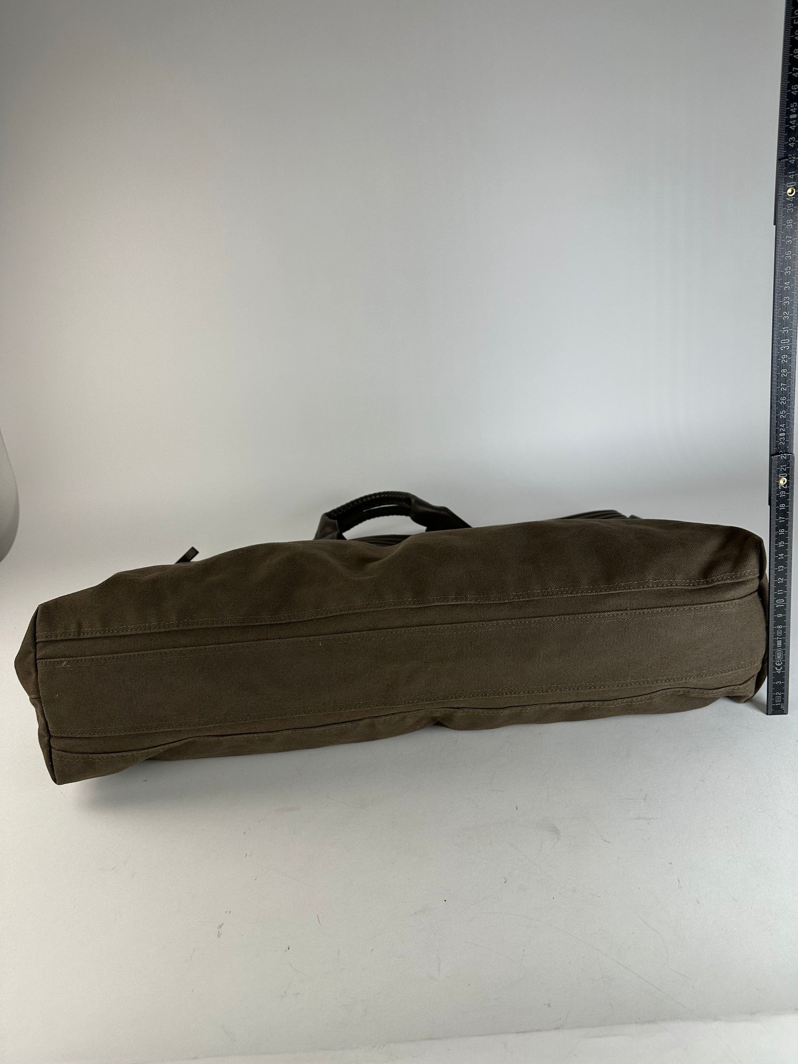 Issey Miyake Vintage Canvas Leather Handbag Khaki Size ONE SIZE - 13 Thumbnail