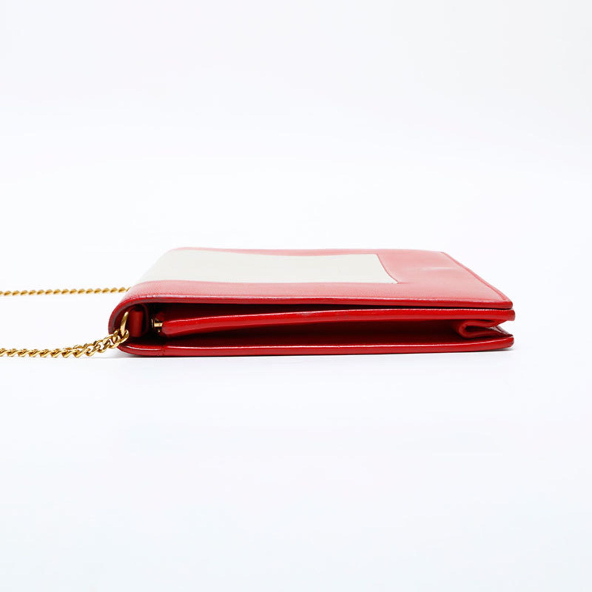 Celine Celine Leather Frame Chain Shoulder Bag, Red and Beige, WS22157 Size ONE SIZE - 3 Thumbnail