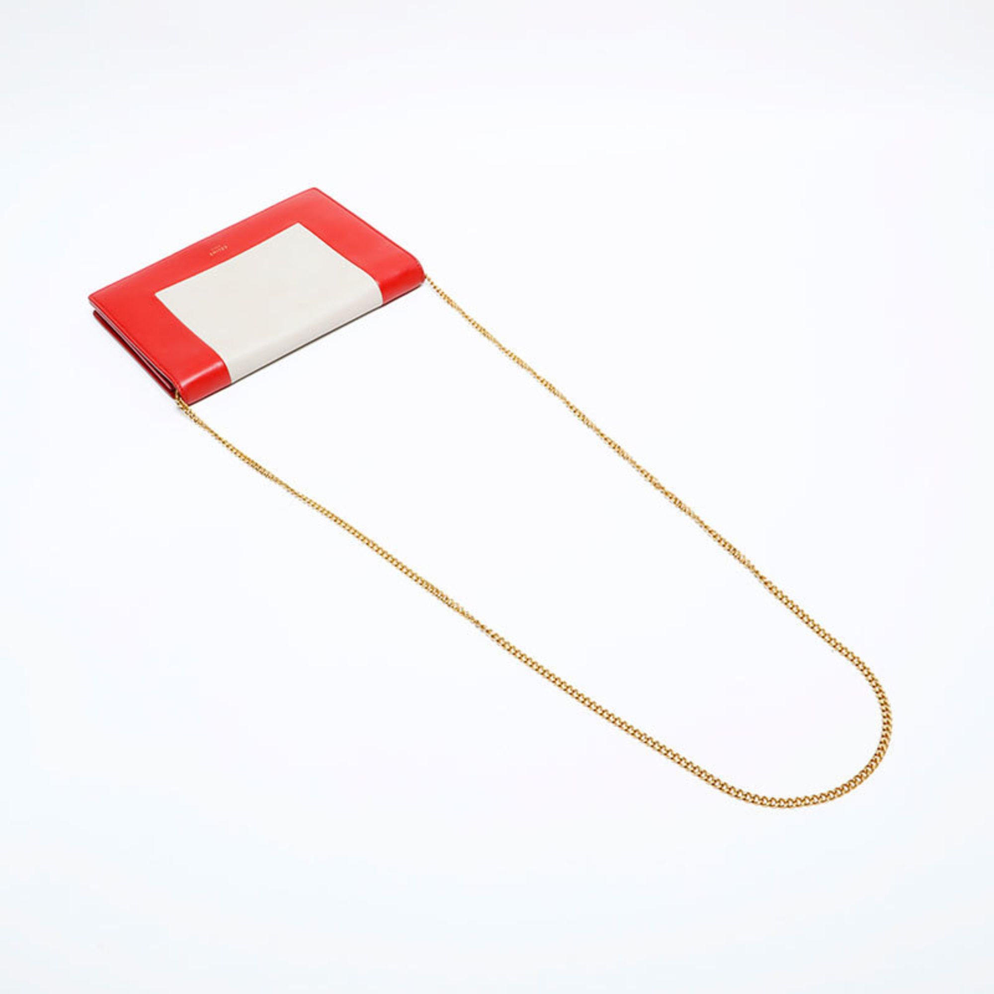 Celine Celine Leather Frame Chain Shoulder Bag, Red and Beige, WS22157 Size ONE SIZE - 9 Thumbnail