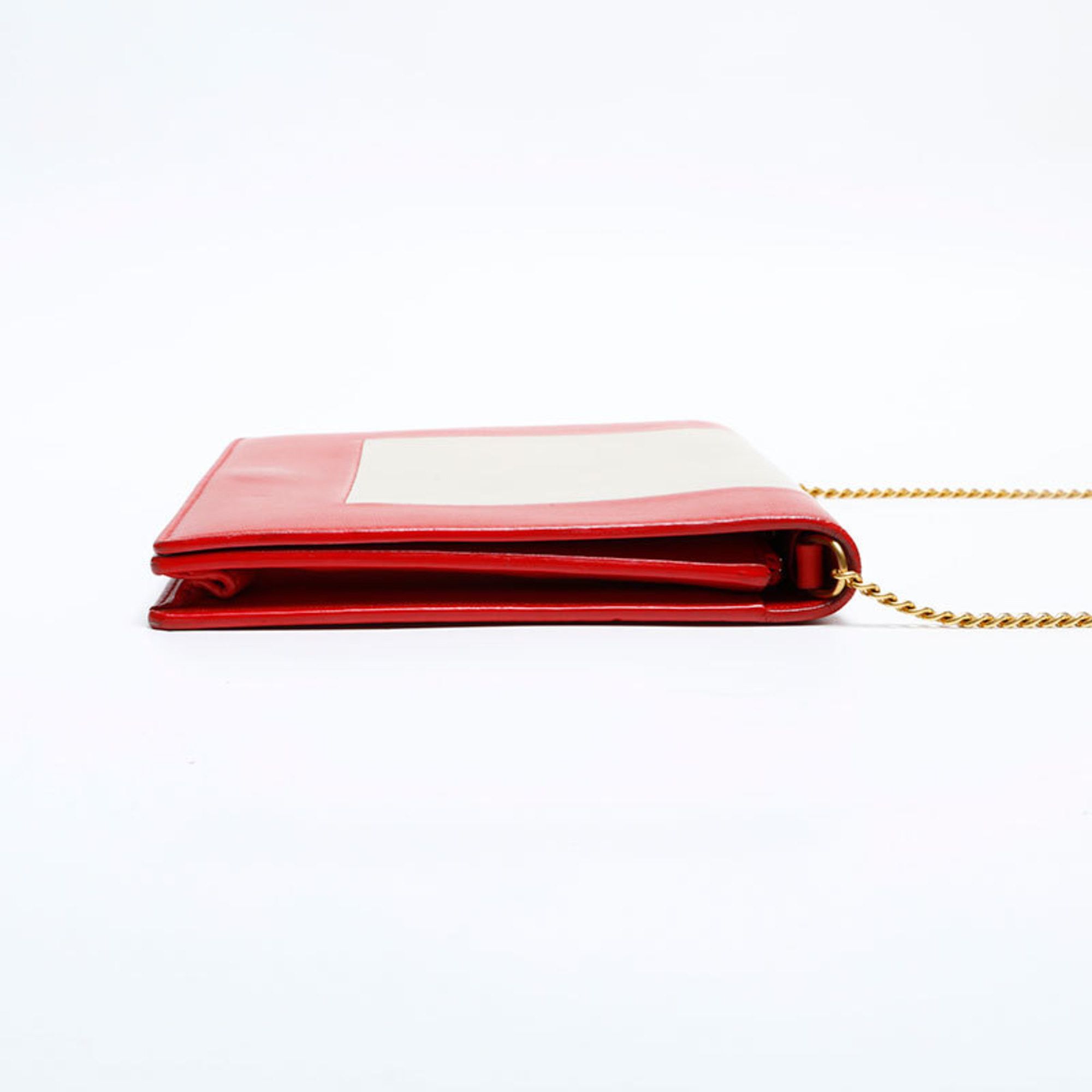 Celine Celine Leather Frame Chain Shoulder Bag, Red and Beige, WS22157 Size ONE SIZE - 4 Thumbnail