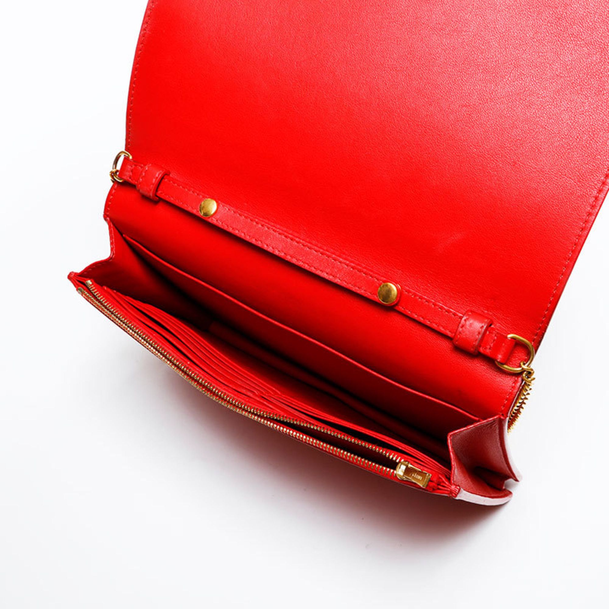 Celine Celine Leather Frame Chain Shoulder Bag, Red and Beige, WS22157 Size ONE SIZE - 11 Thumbnail