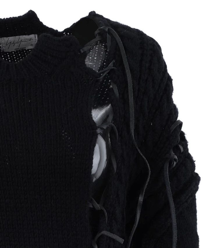 Yohji Yamamoto Long Sleeve Knit Sweater with Lace-Up Detail Size US L / EU 52-54 / 3 - 4 Thumbnail
