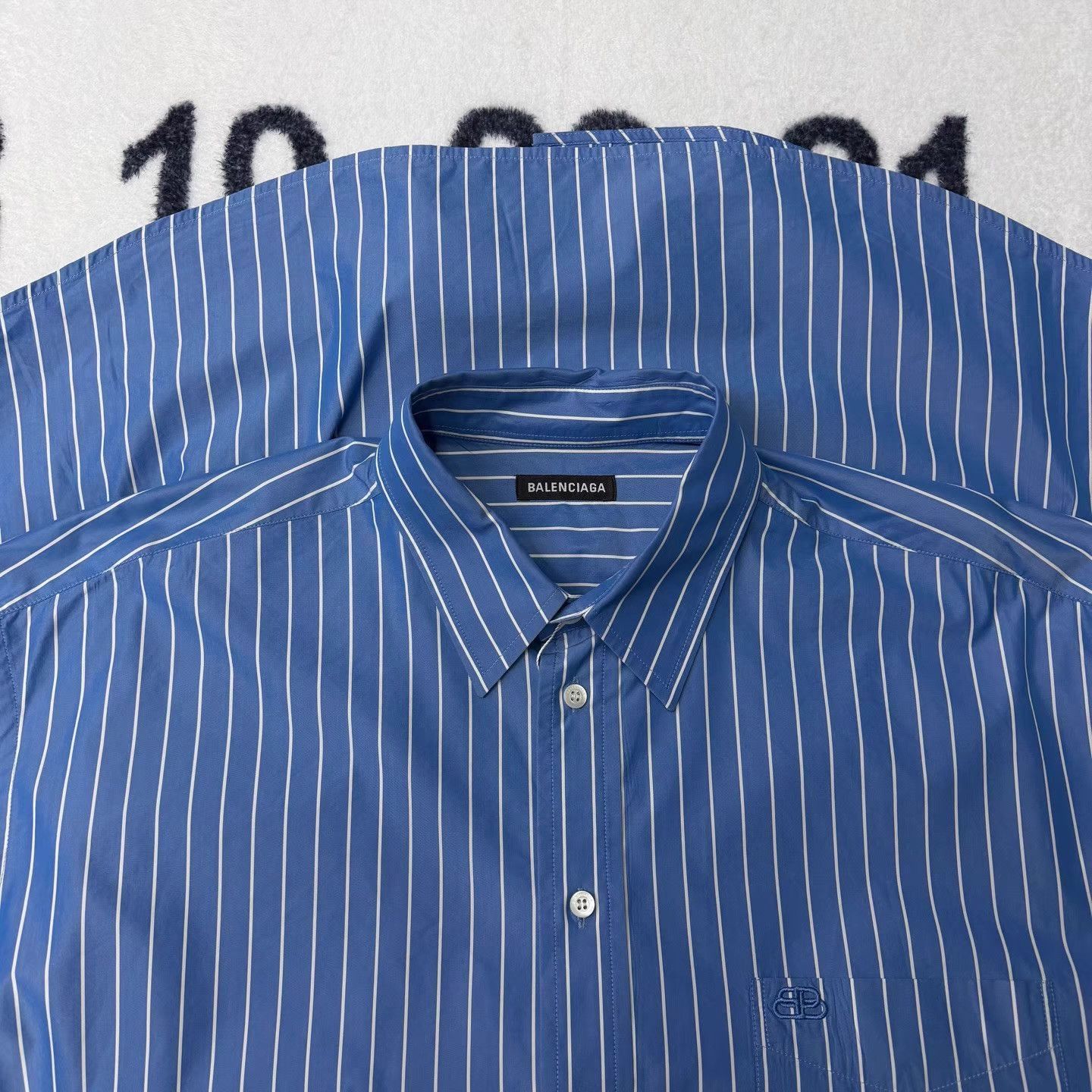 Balenciaga Blue Striped Short Sleeve Button-Up Shirt Size US XL / EU 56 / 4 - 4 Thumbnail