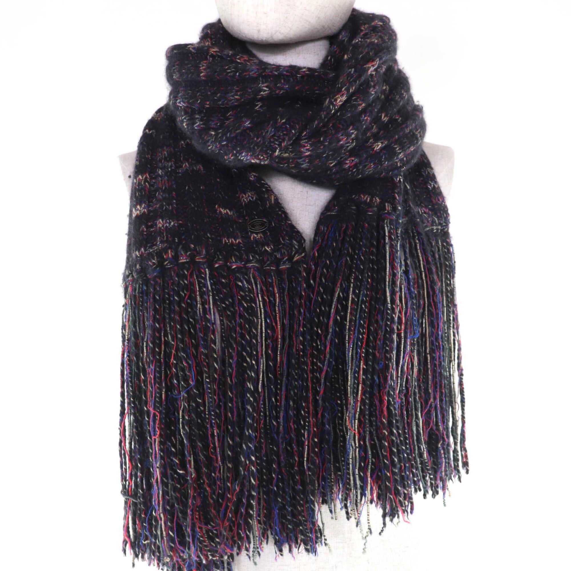 Chanel CHANEL 07A P31765K00607 Wool, Angora, Cashmere Blend, Coco Mark, Fringe Knit Scarf, Multicolor, Made in Italy, Women's Size ONE SIZE - 3 Thumbnail