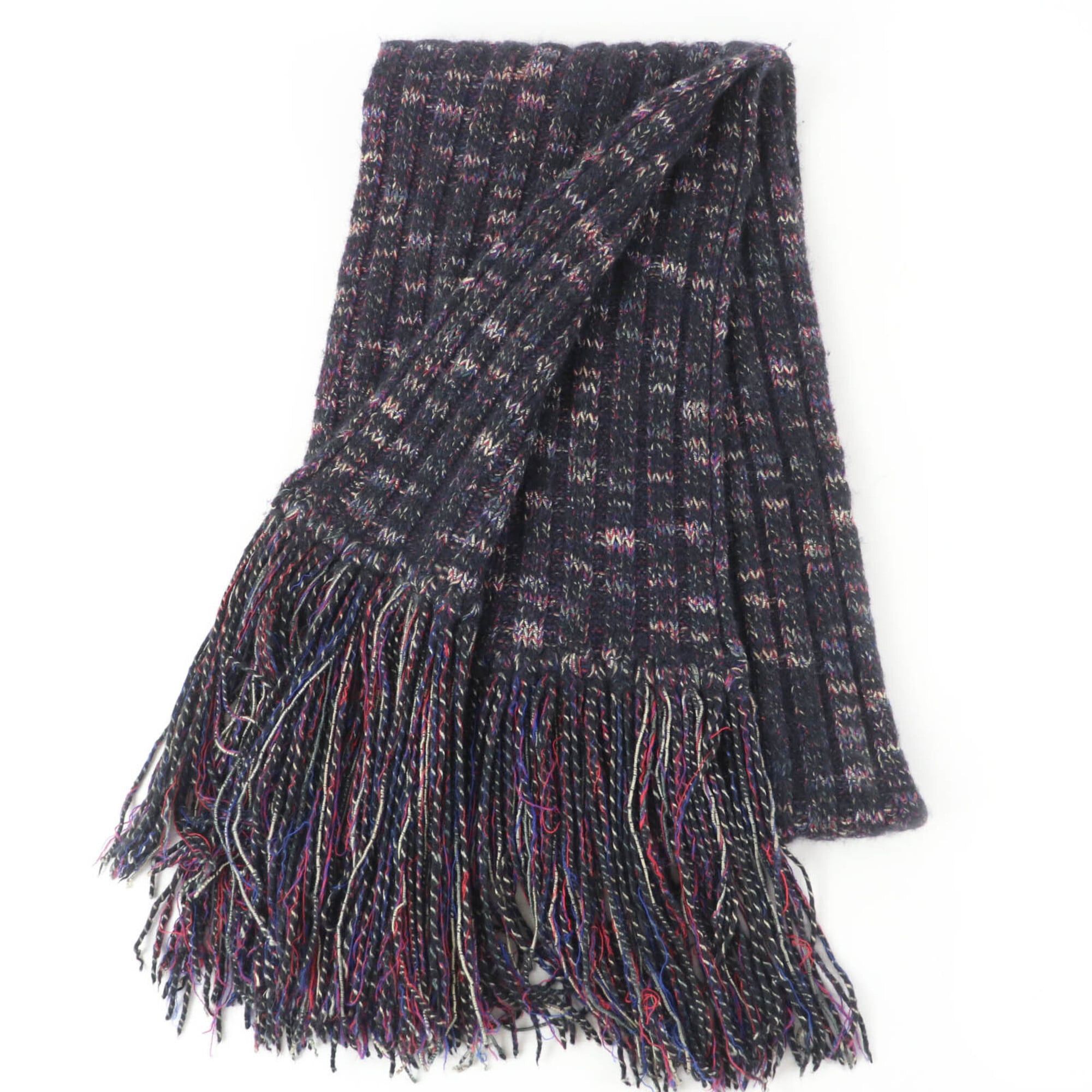 Chanel CHANEL 07A P31765K00607 Wool, Angora, Cashmere Blend, Coco Mark, Fringe Knit Scarf, Multicolor, Made in Italy, Women's Size ONE SIZE - 2 Thumbnail