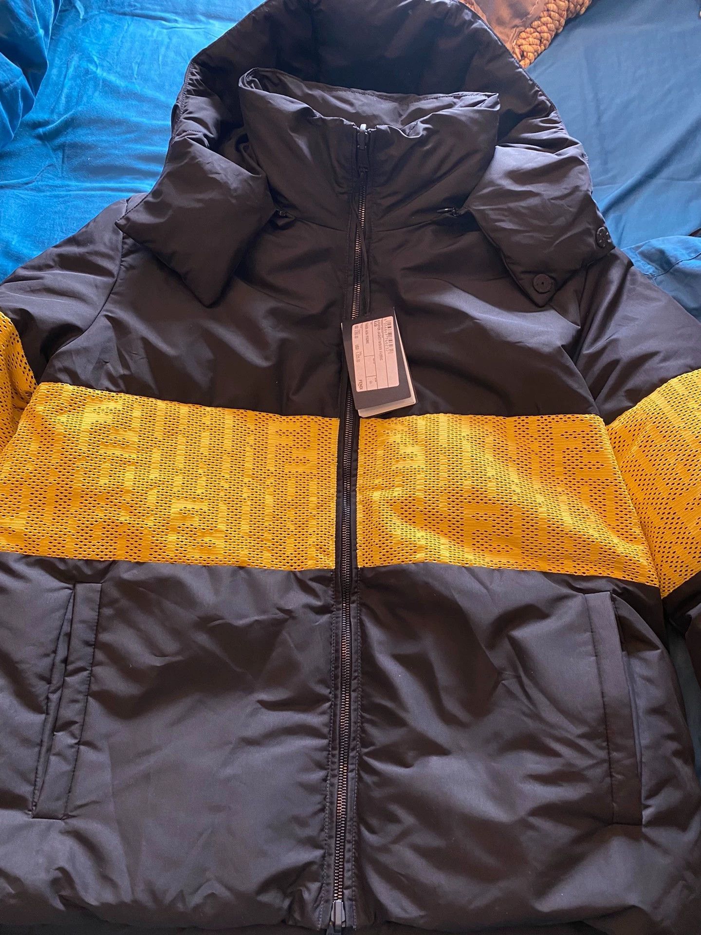Fendi Hooded Puffy Jacket with Yellow Accent Stripes Size US M / EU 48-50 / 2 - 7 Thumbnail
