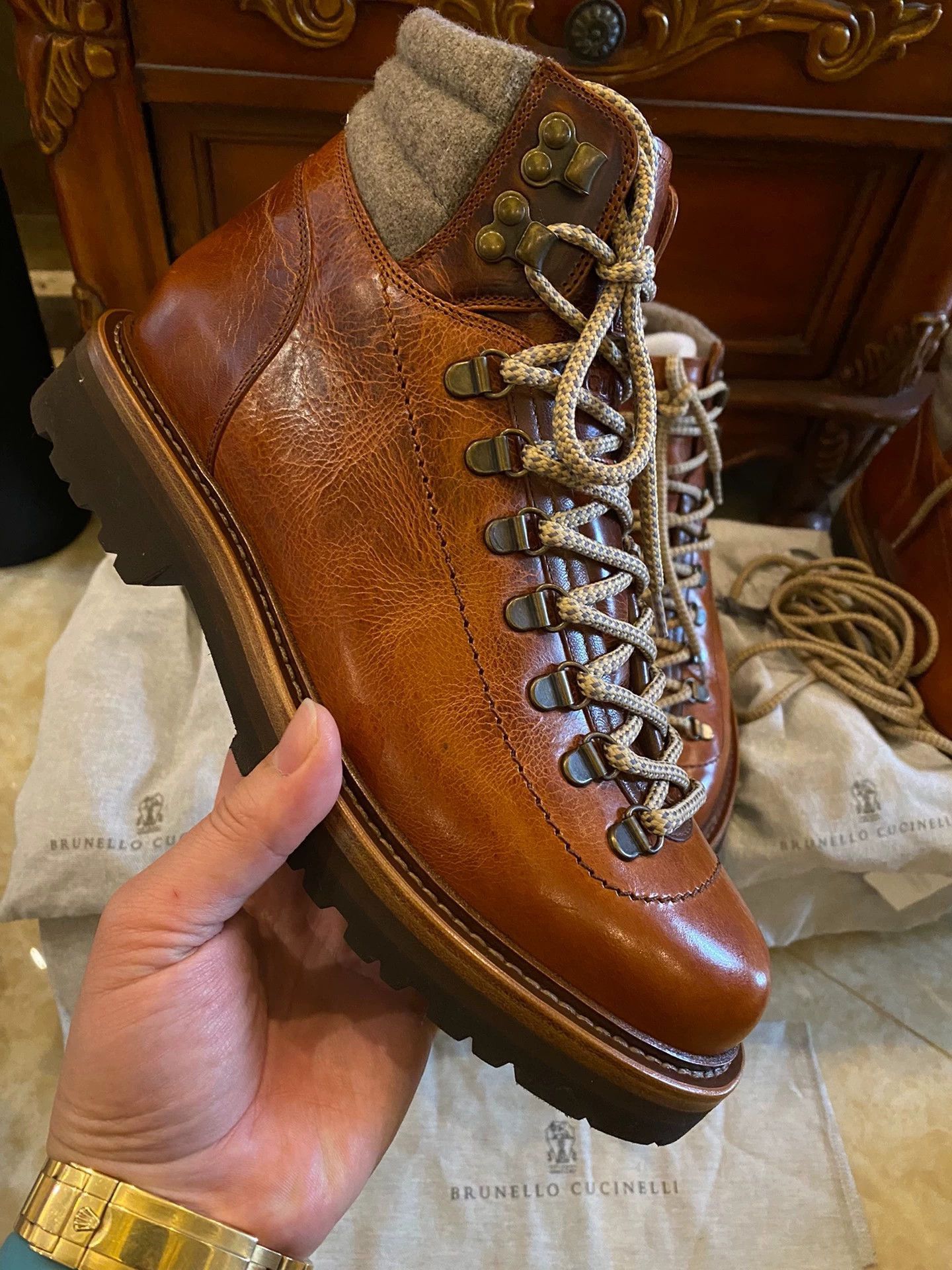 Brunello Cucinelli Brown Leather Hiking Boots Size 9 Size US 9 / EU 42 - 3 Thumbnail