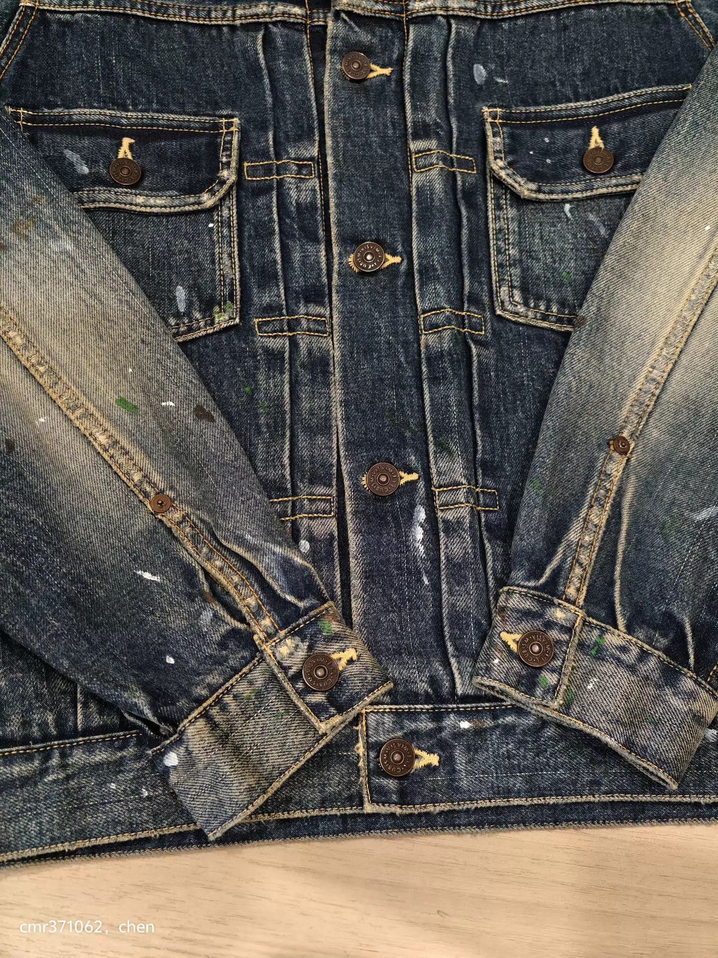 Visvim Blue Denim Jacket with Paint Splatter Accents - Size S Size US S / EU 44-46 / 1 - 4 Thumbnail