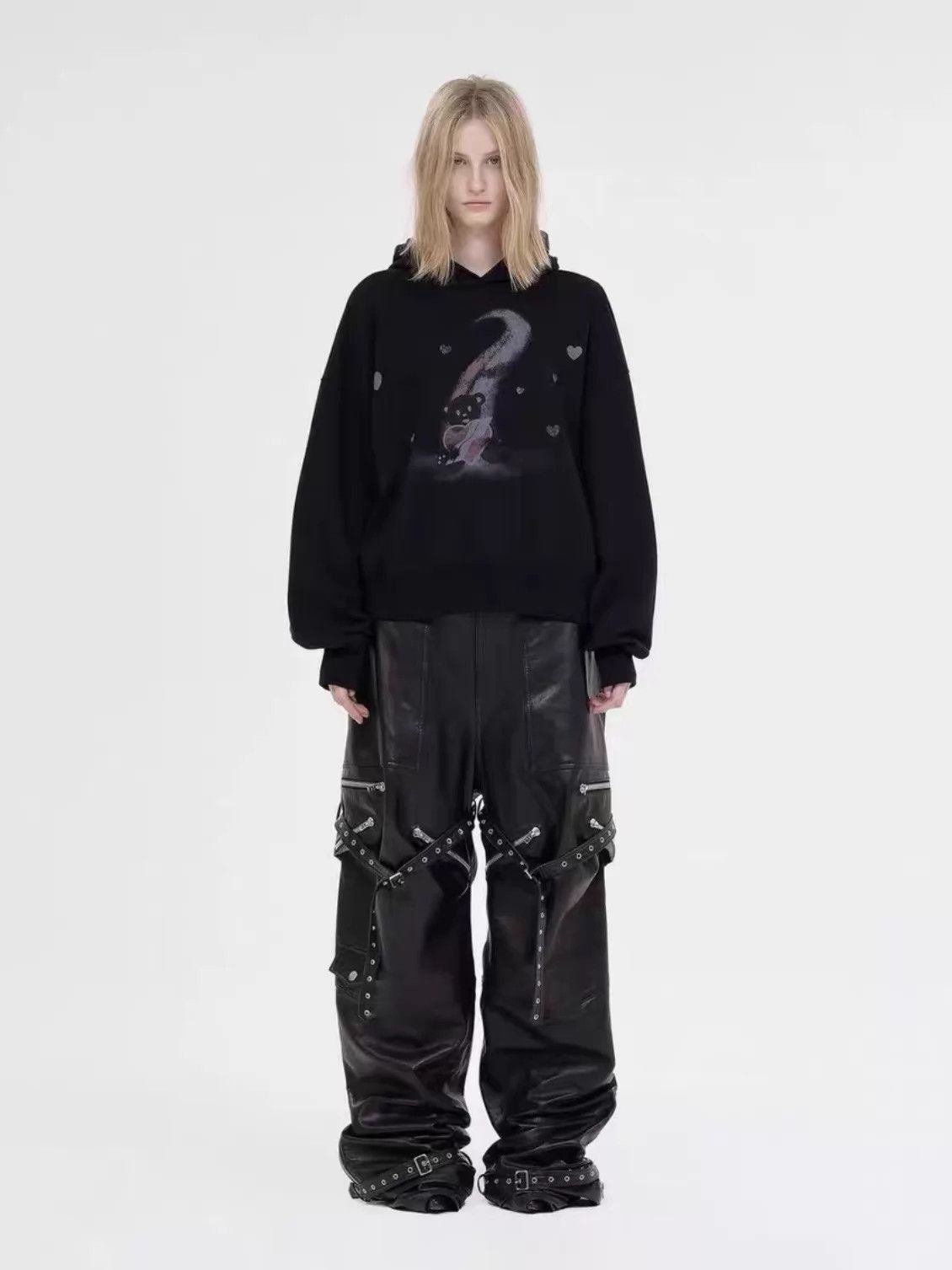 WE11DONE Black Leather Pants with Zipper Details and Straps Size US 34 / EU 50 - 6 Thumbnail
