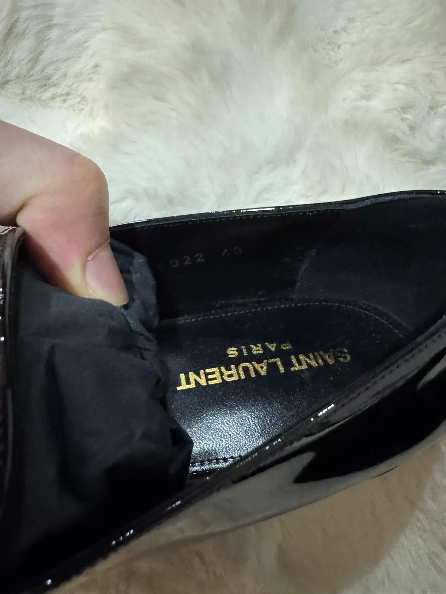 Saint Laurent Paris Black Patent Leather Slip-On Shoes with Crystal Buckle Size US 7 / EU 40 - 7 Thumbnail