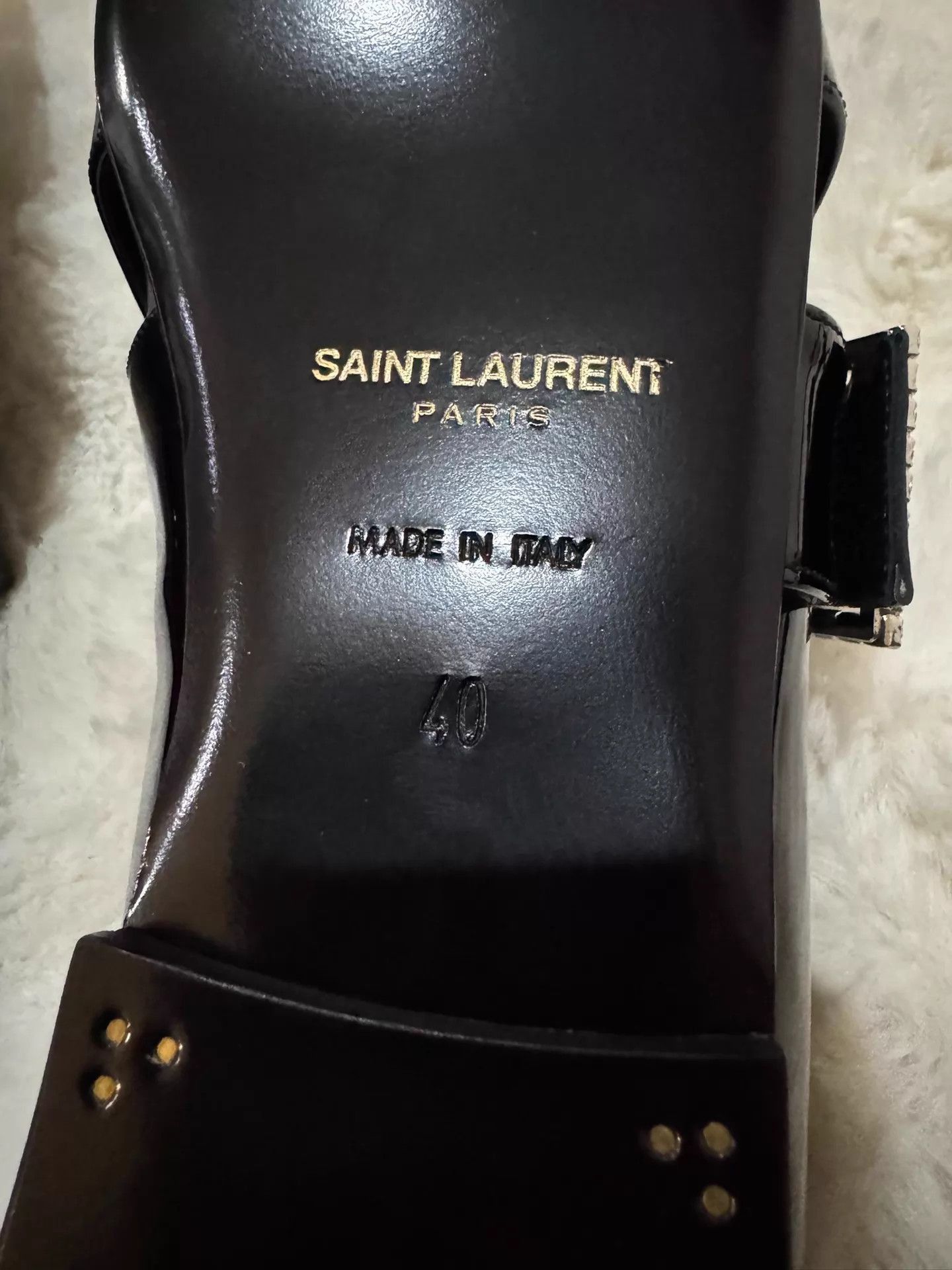 Saint Laurent Paris Black Patent Leather Slip-On Shoes with Crystal Buckle Size US 7 / EU 40 - 6 Thumbnail
