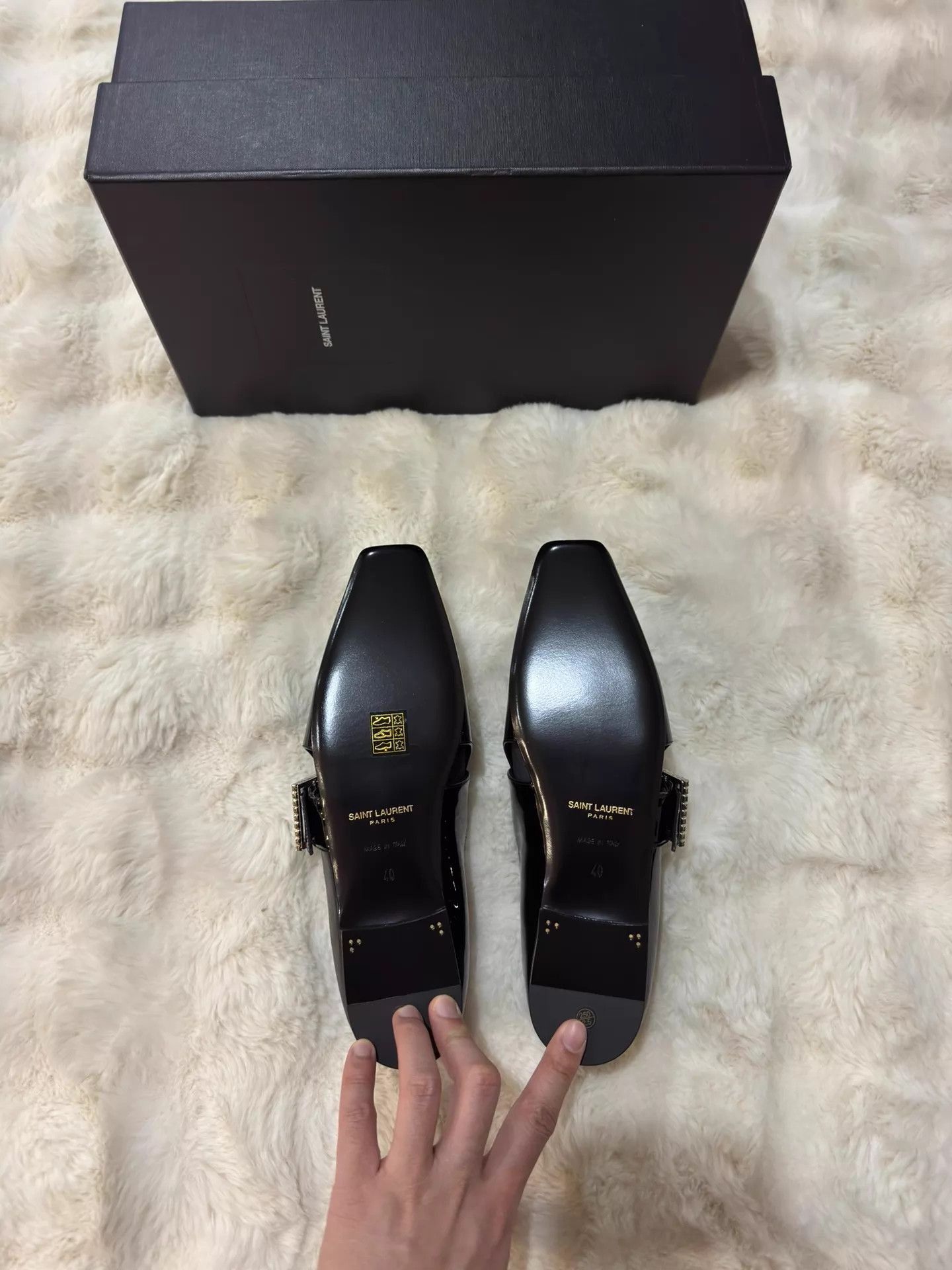 Saint Laurent Paris Black Patent Leather Slip-On Shoes with Crystal Buckle Size US 7 / EU 40 - 5 Thumbnail