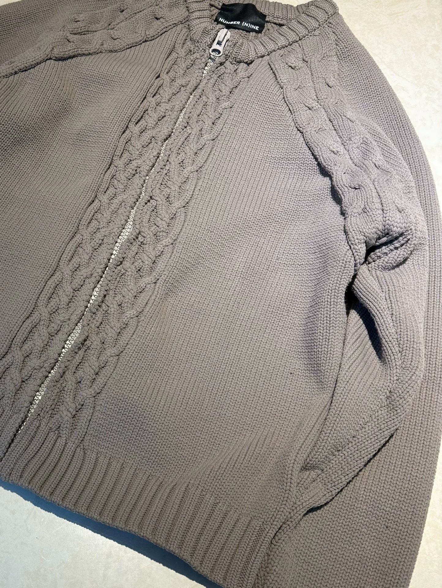 Number (N)ine Beige Cable Knit Zip-Up Sweater Size L Size US L / EU 52-54 / 3 - 2 Thumbnail