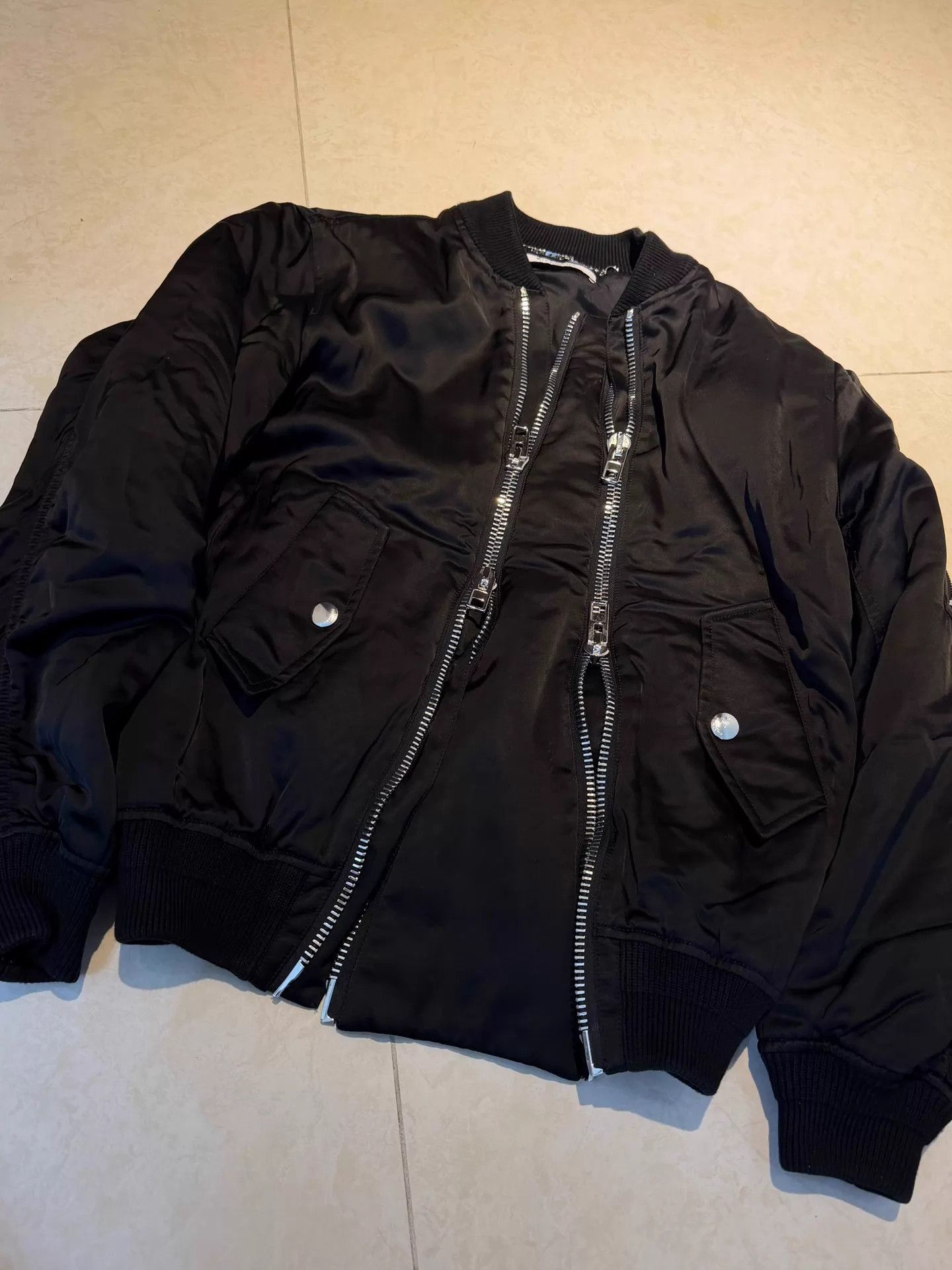 Givenchy Black Satin Bomber Jacket with Double Zippers Size US S / EU 44-46 / 1 - 5 Thumbnail