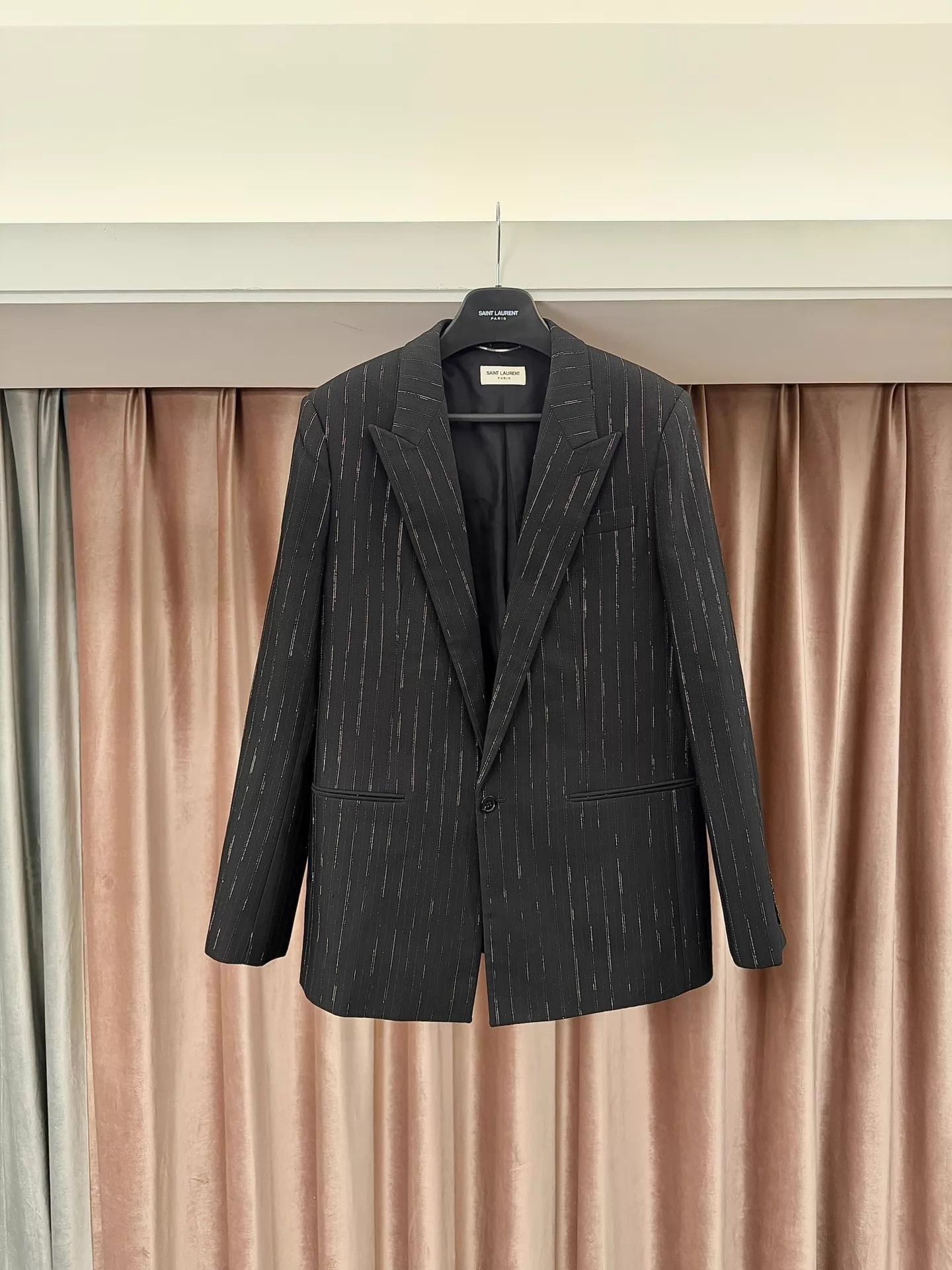 Saint Laurent Paris Black Pinstriped Single-Breasted Blazer Size US L / EU 52-54 / 3 - 2 Thumbnail